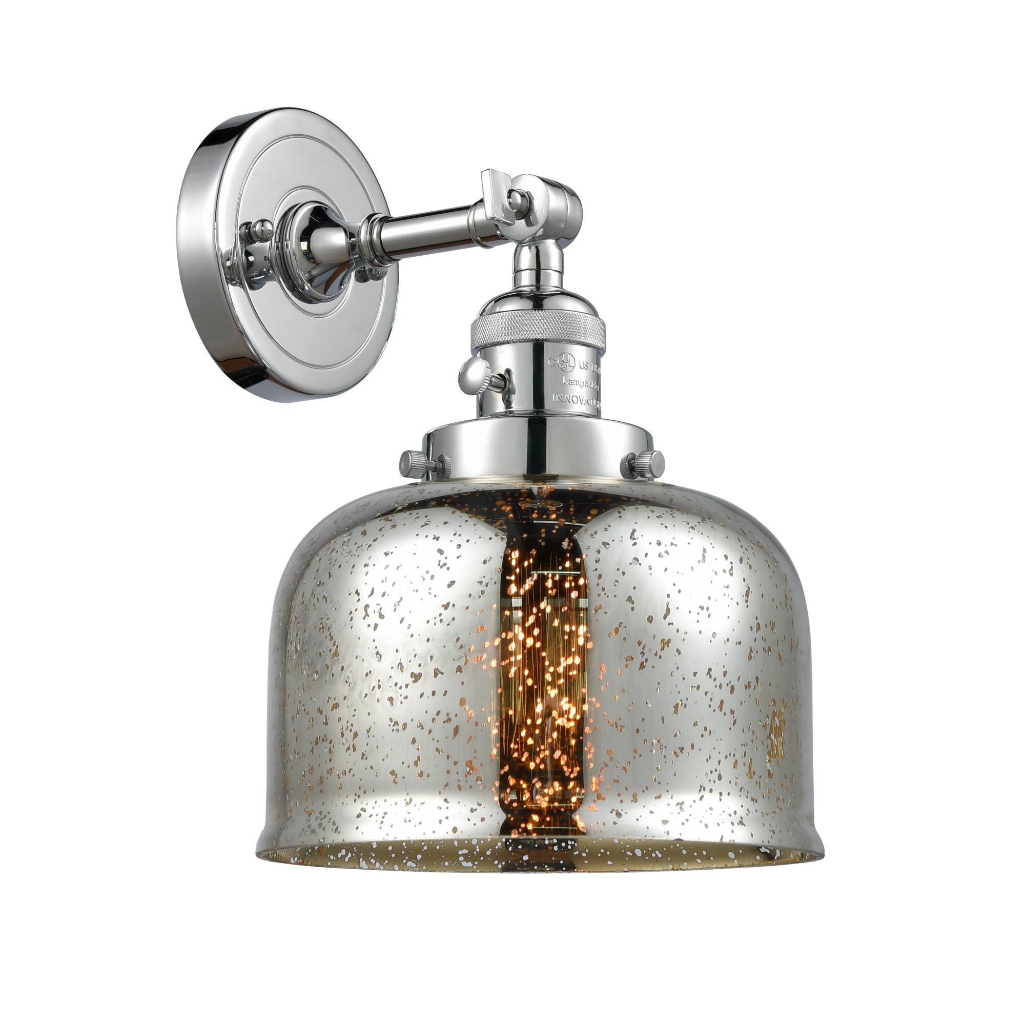 Shown in Polished Chrome finish and Silver Plated Mercury Large Bell glass and Switch on Socket accent