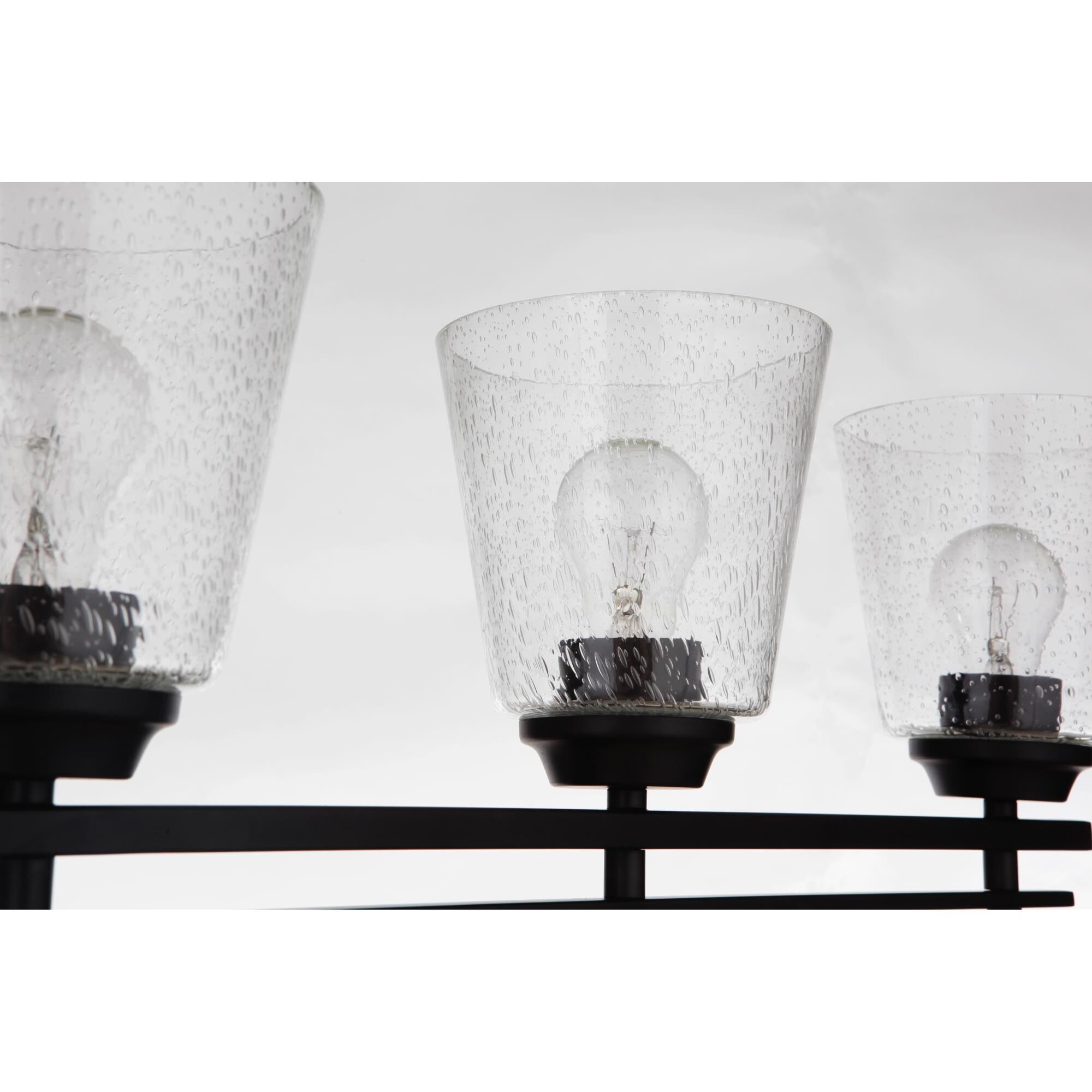 Shown in Flat Black finish and Clear Seeded glass and Glass shade