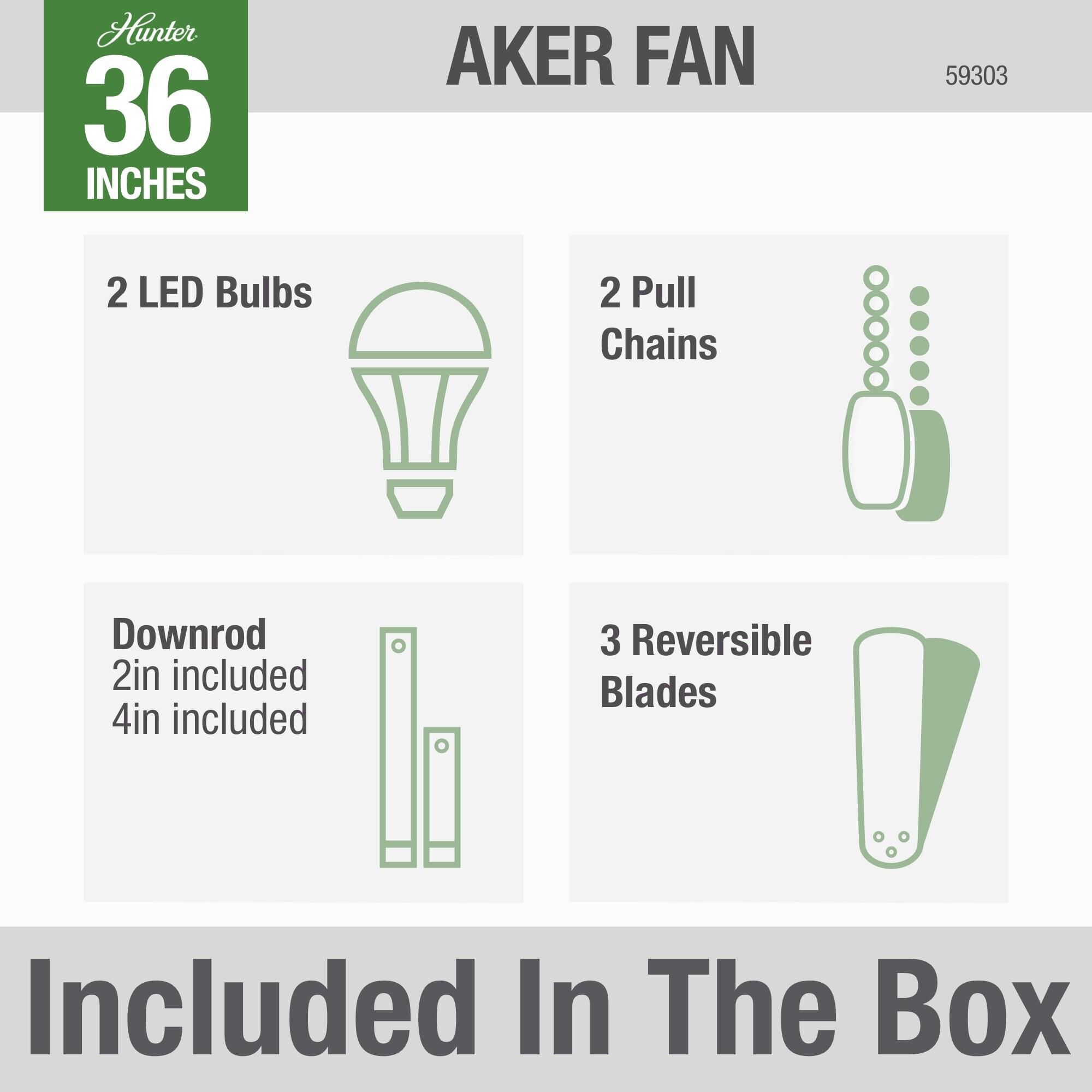 Aker 36 Inch Ceiling Fan with Light Kit by Hunter Fan