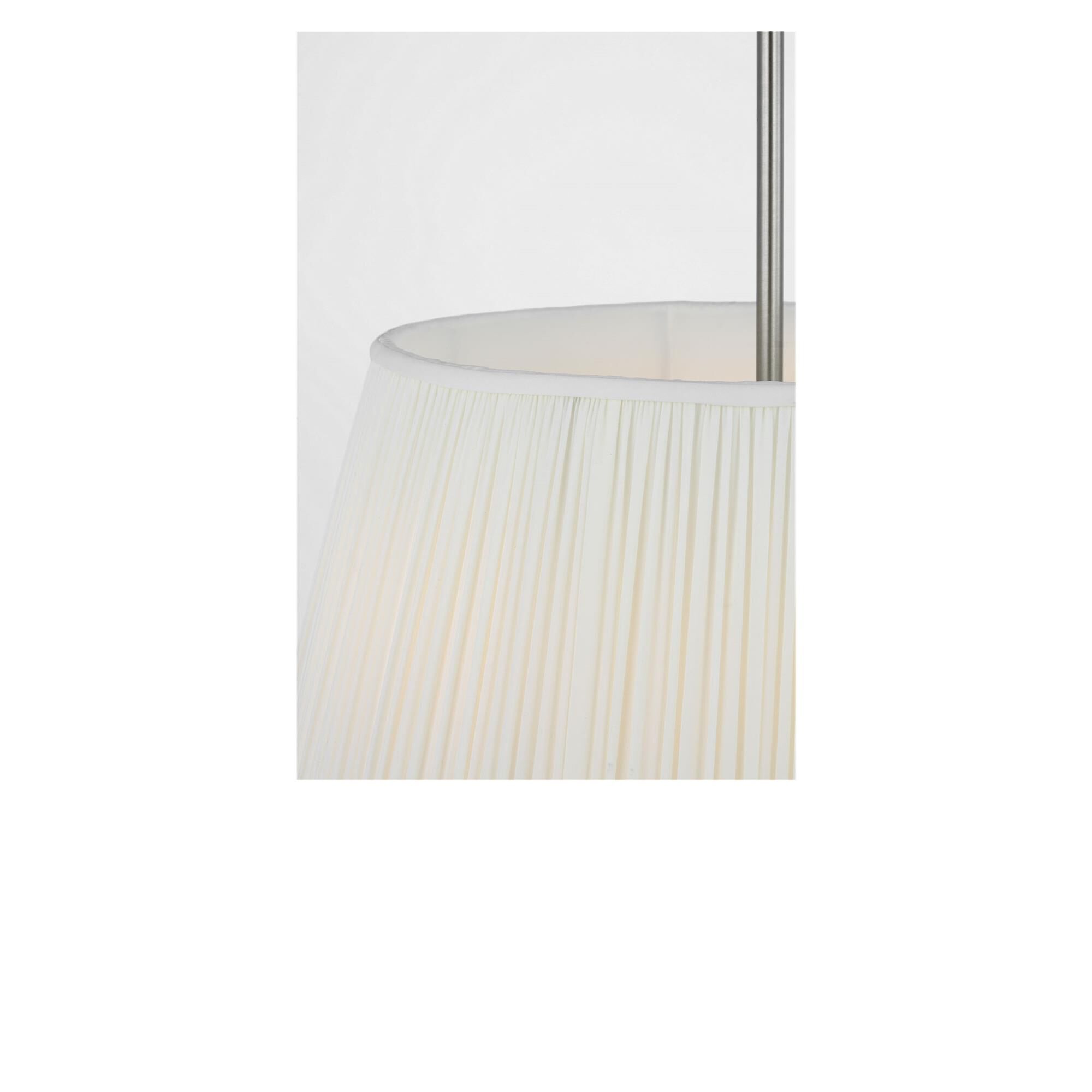 Shown in Brushed Nickel finish and Mushroom Pleat Fabric shade