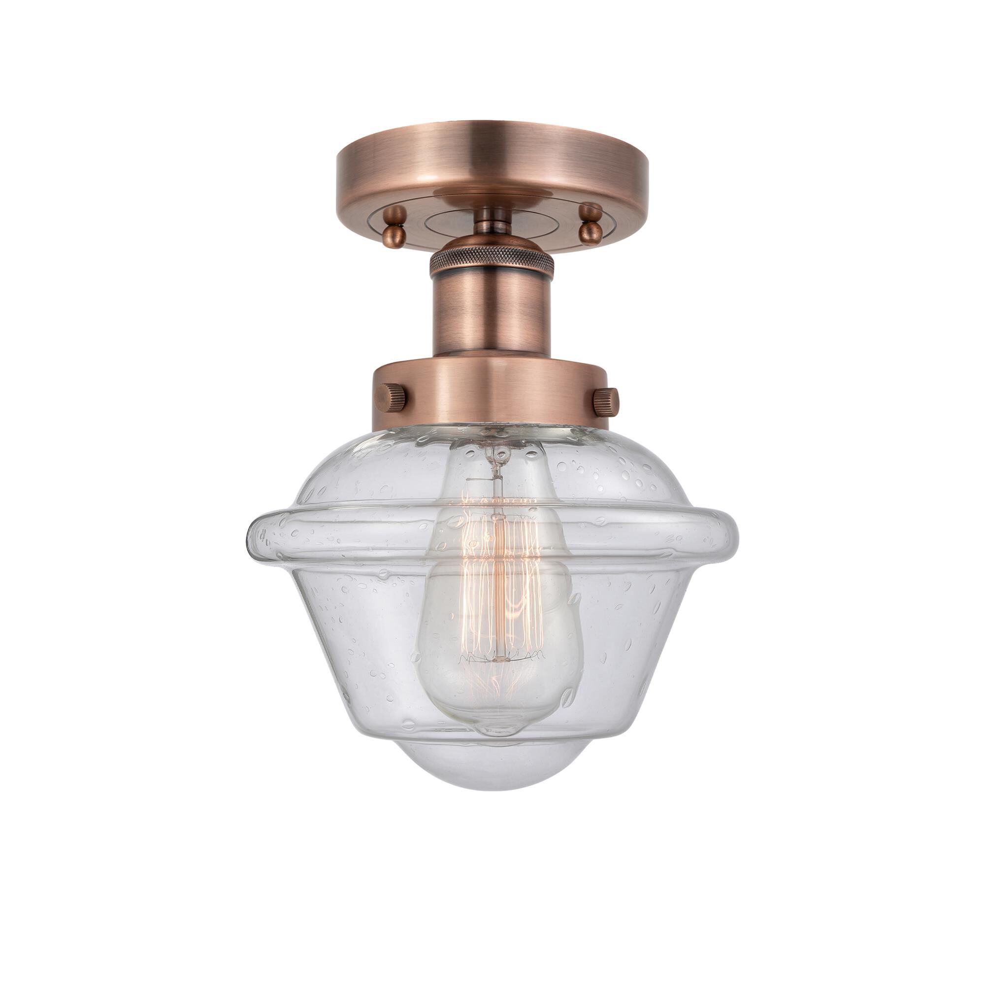 Shown in Antique Copper finish and Seedy glass