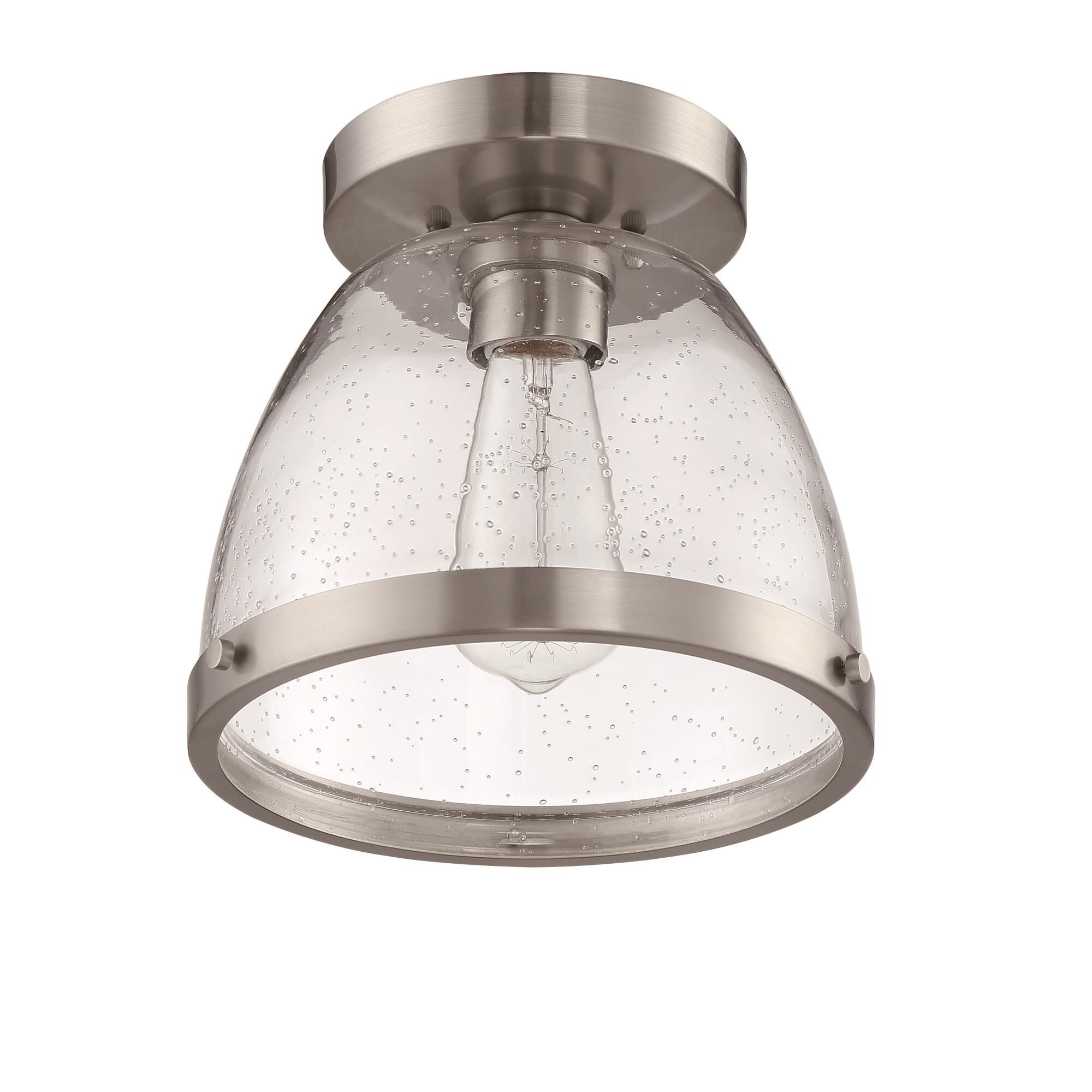 Shown in Brushed Polished Nickel finish and Clear Seeded glass and Glass shade