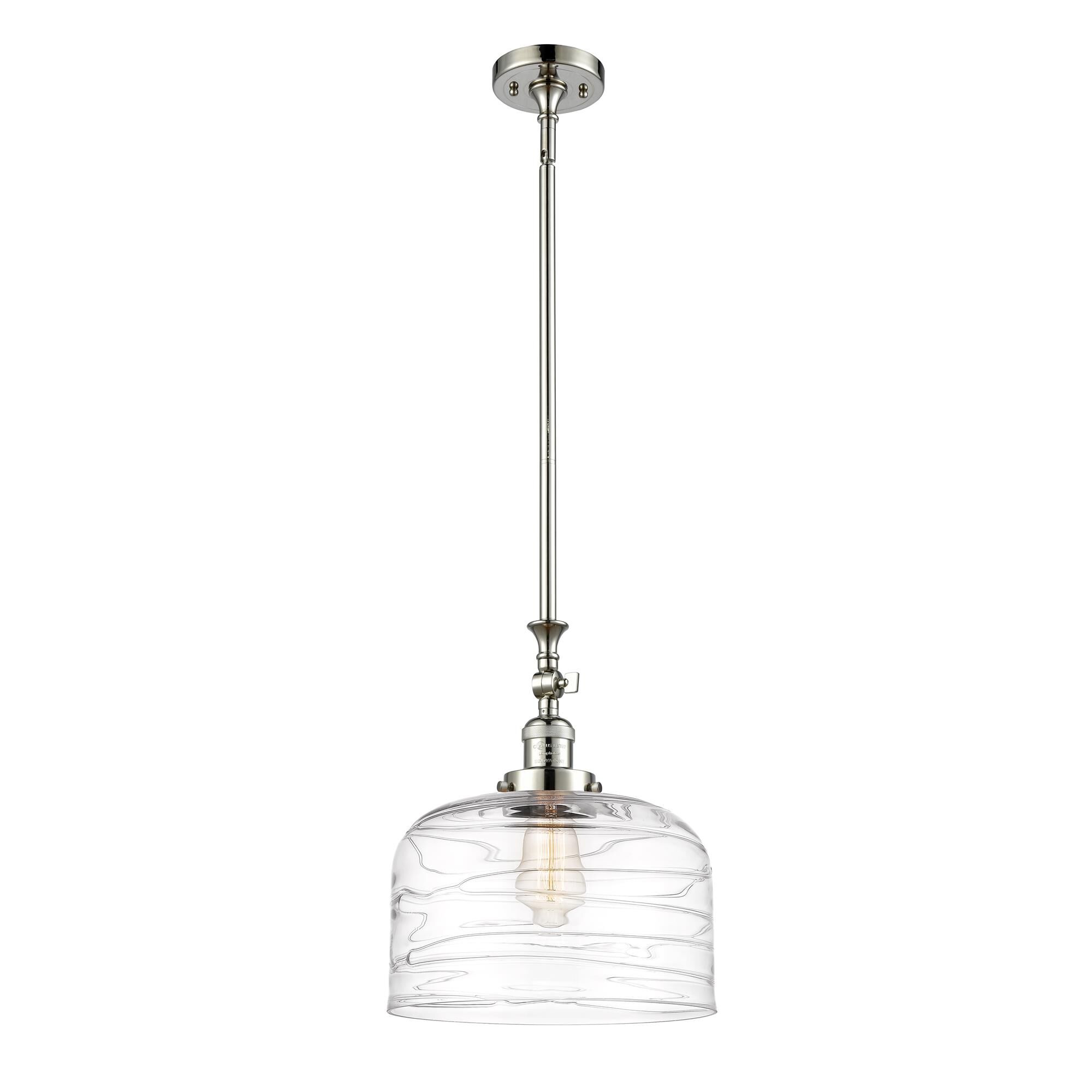 Shown in Polished Nickel finish and Clear Deco Swirl X-Large Bell glass