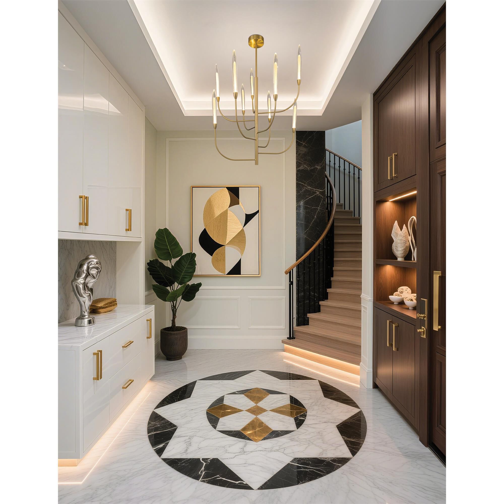 Shown in Brass finish and Gold Leaf HandPressed glass