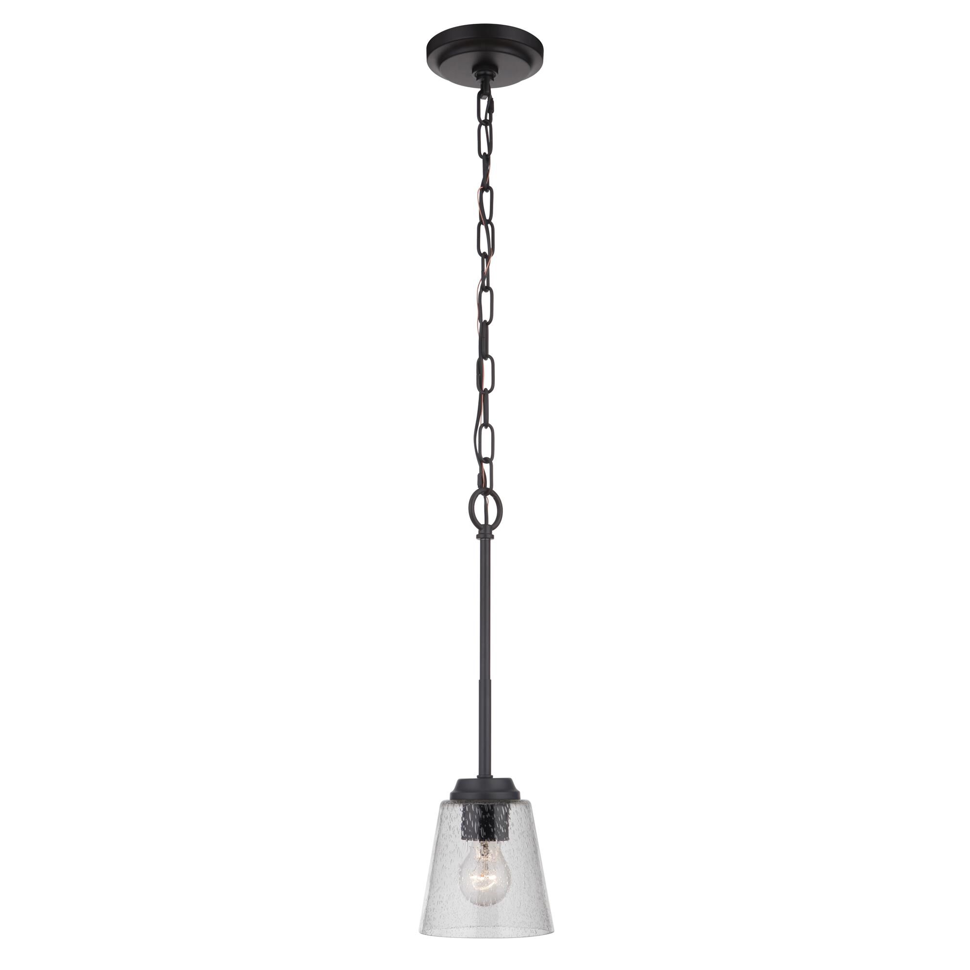 Shown in Flat Black finish and Clear Seeded glass and Glass shade