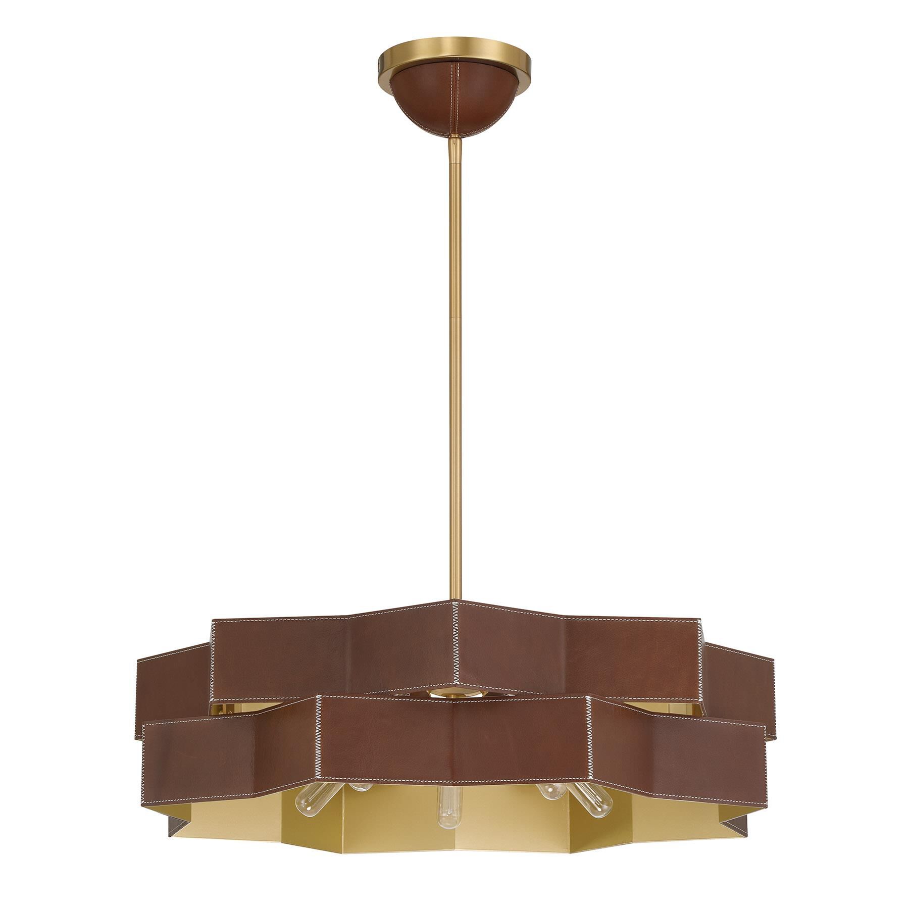 Shown in Warm Brass finish and Natural Leather shade