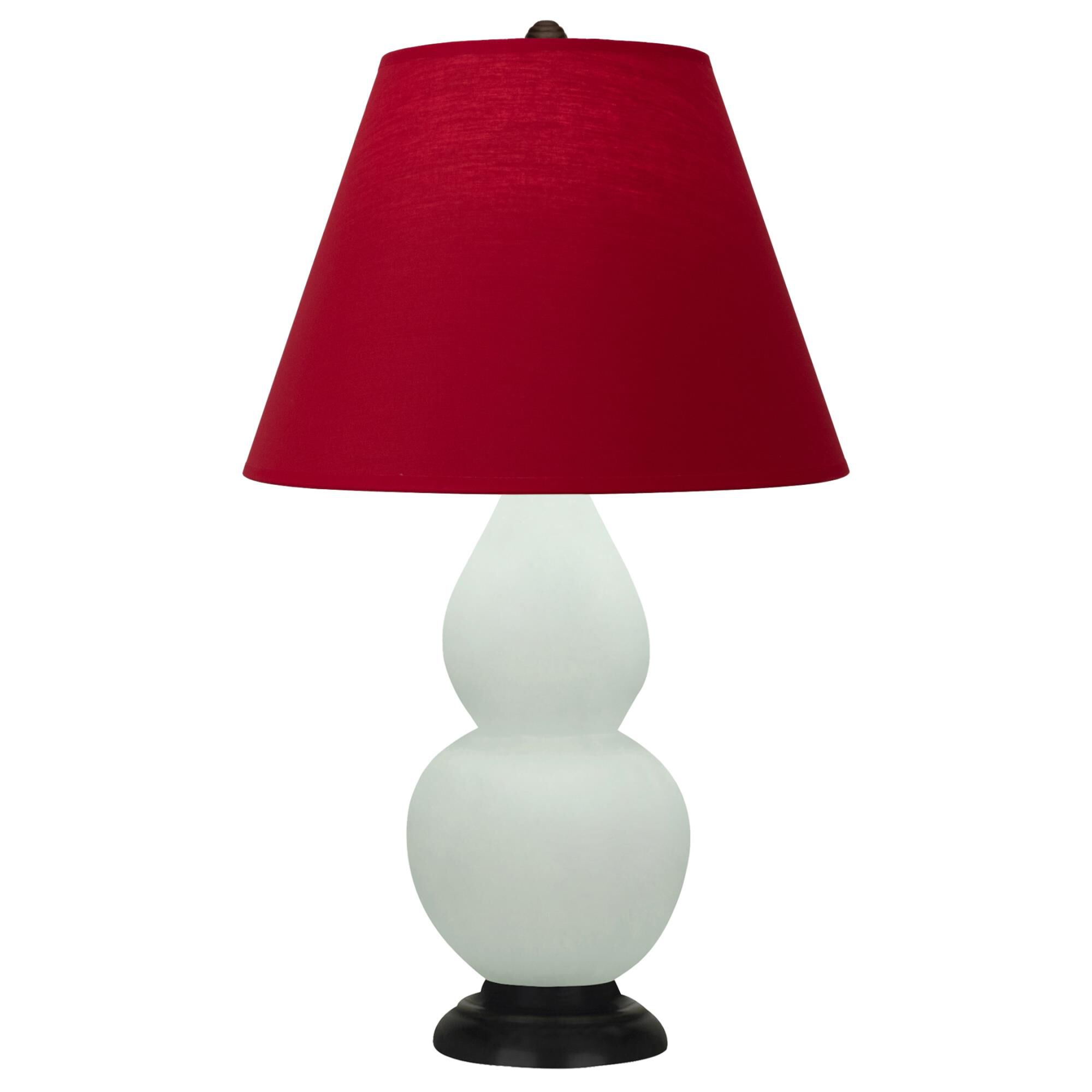 Shown in Matte Celadon finish and Rose Red with Ink Black Lining Fabric shade and Deep Patina Bronze accent