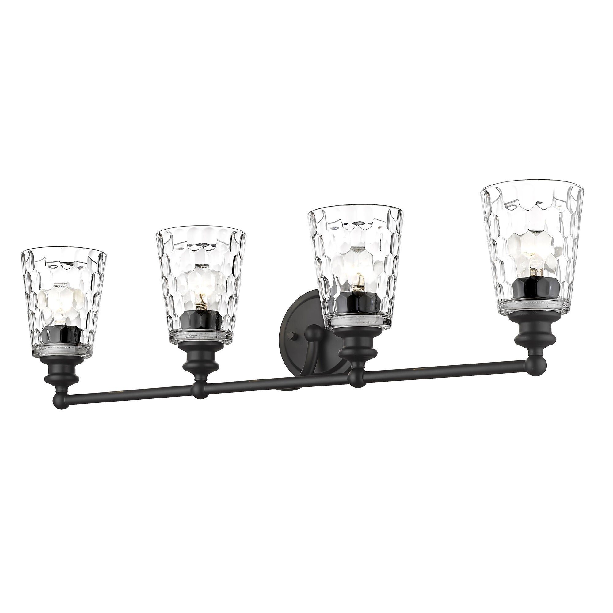 Shown in Matte Black finish and Clear glass and Clear, Optic Cone Shaped Glass shade