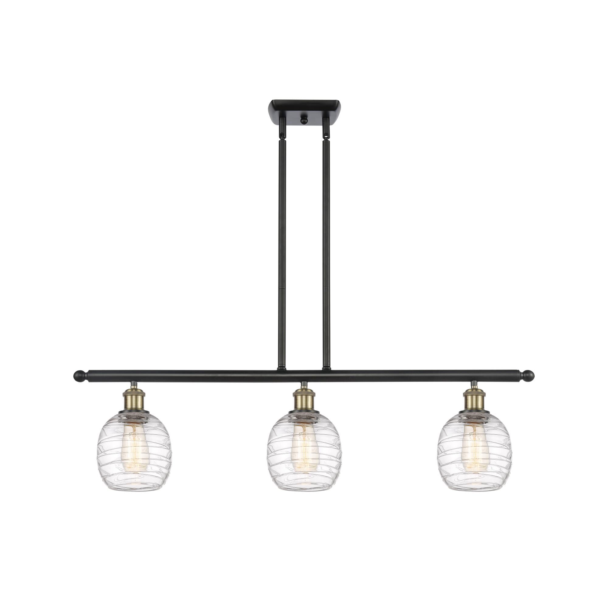 Shown in Black Antique Brass finish and Deco Swirl glass