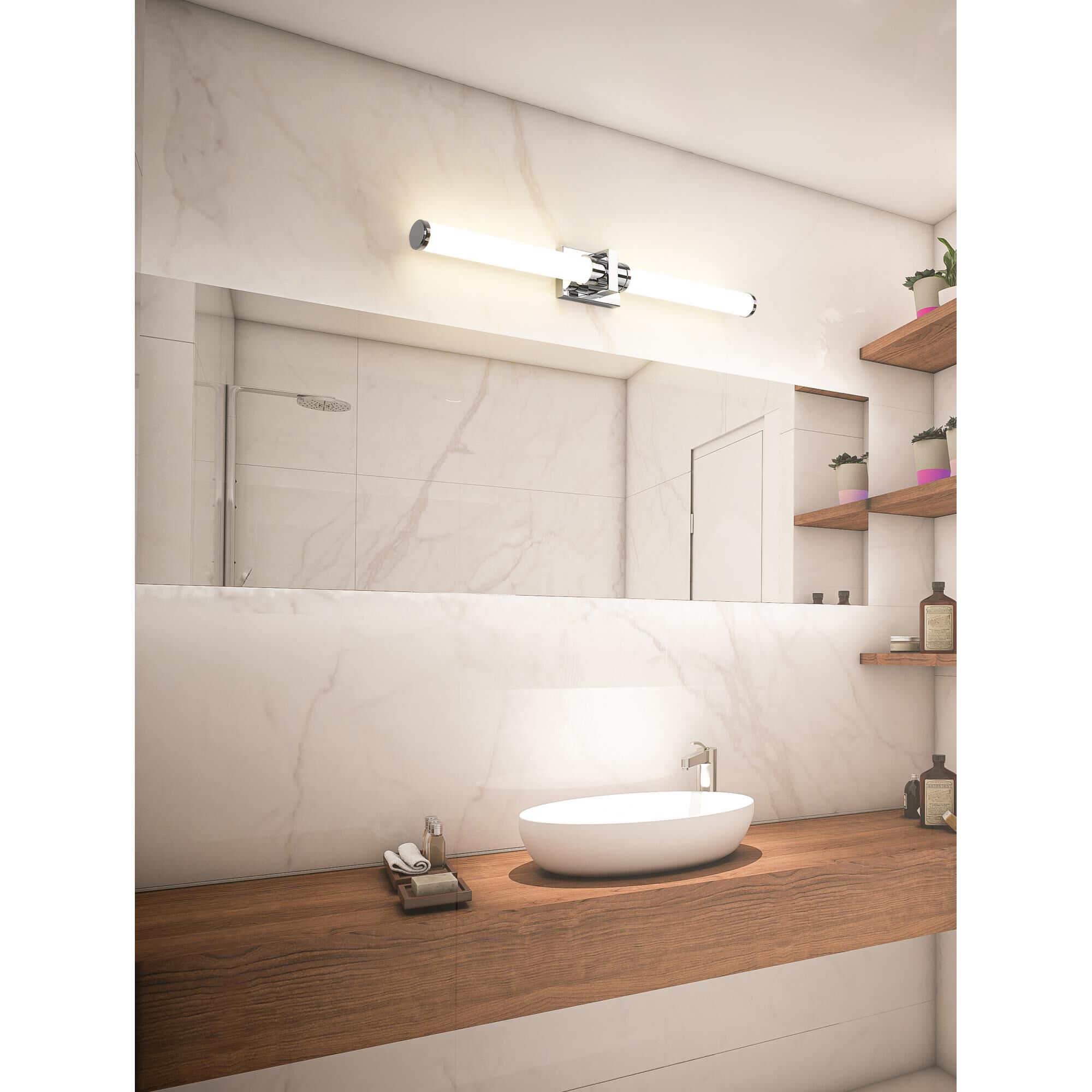 Shown in Chrome finish and Opal White glass and Opal White shade