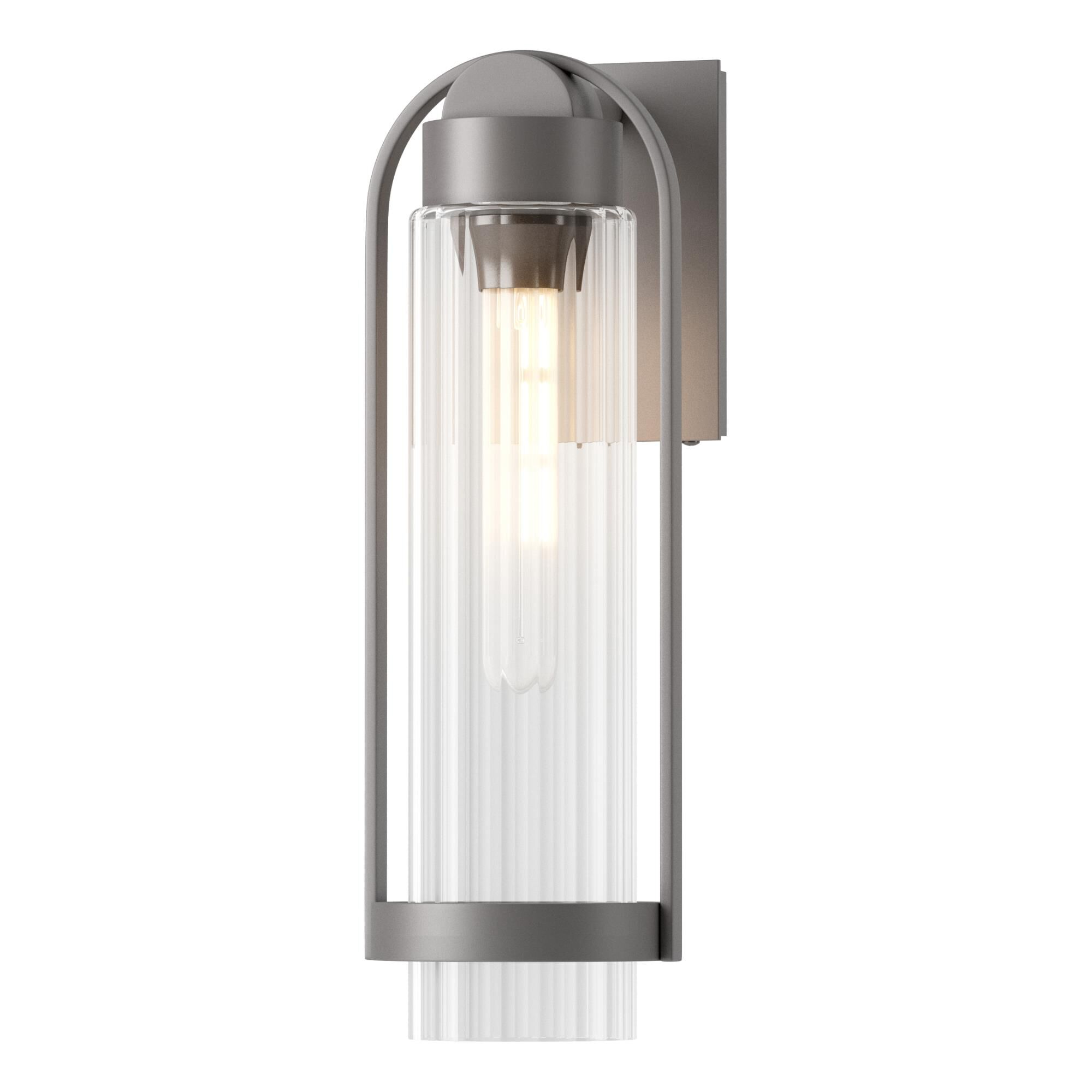 Shown in Coastal Burnished Steel finish and Clear glass and Clear Glass shade