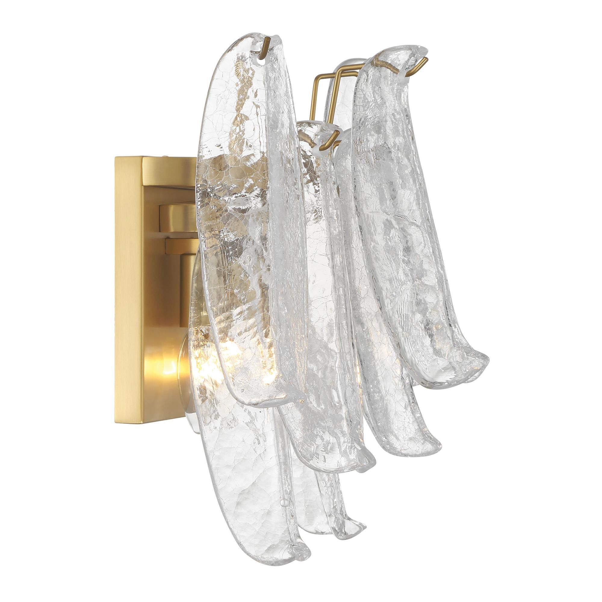 Shown in Legacy Brass finish and Clear Crackled glass