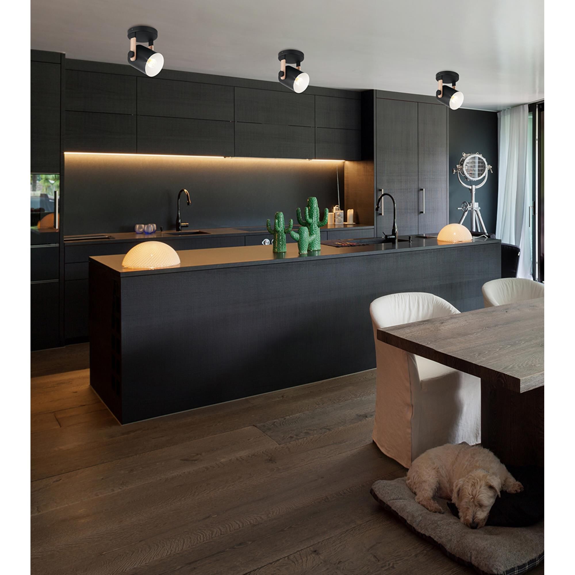 Shown in Black and Natural finish and Black Exterior, White Interior shade