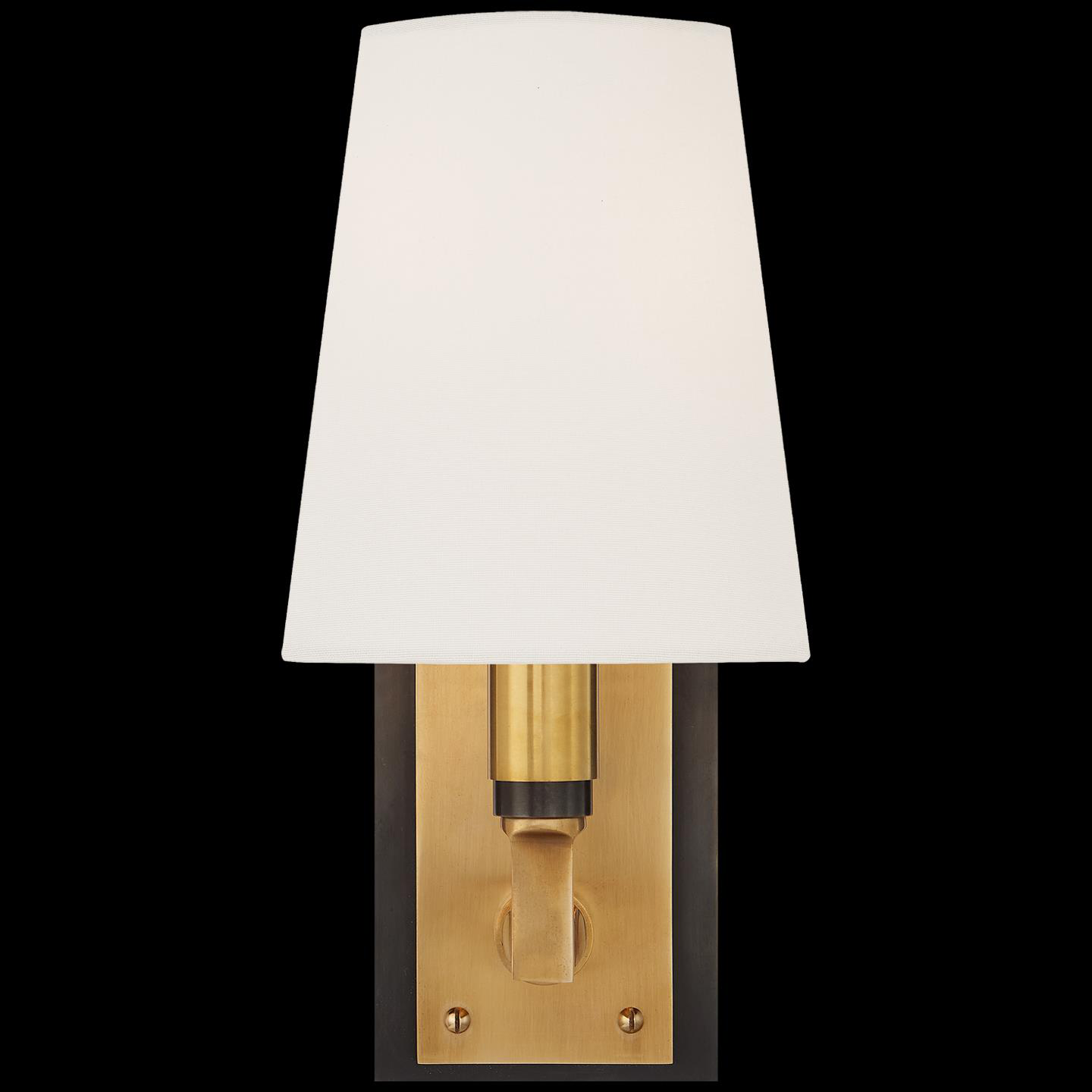 Shown in Bronze With Antique Brass finish and Linen shade