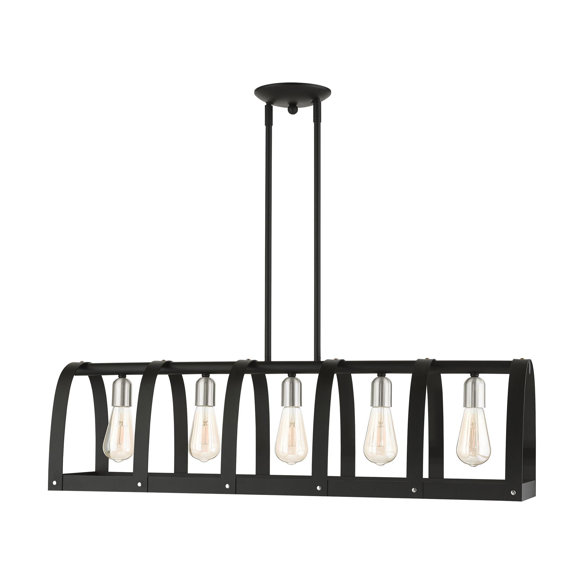 Shown in Textured Black finish and Textured Black Steel  With Brushed Nickel Accents shade
