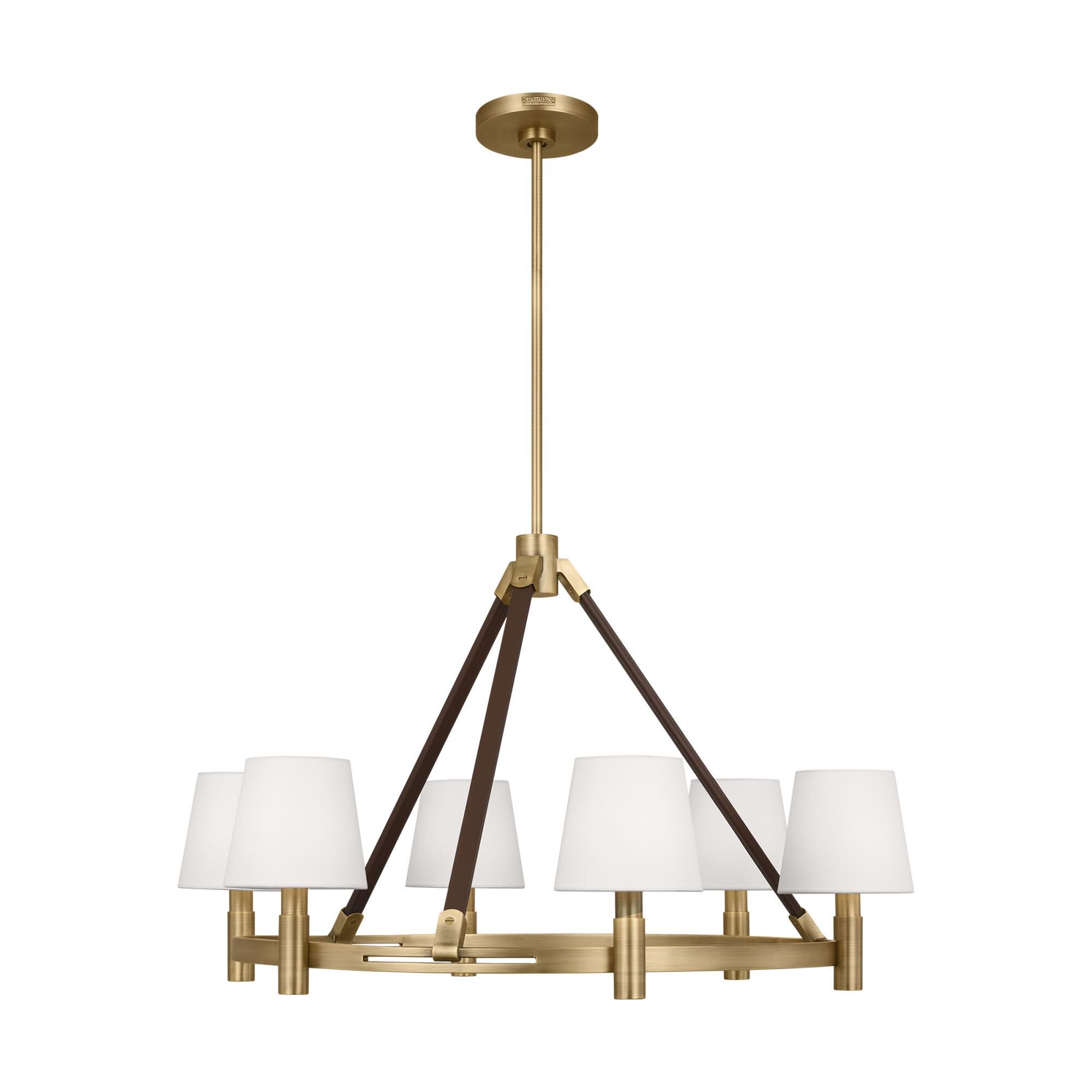 Shown in Time Worn Brass finish and White Linen shade