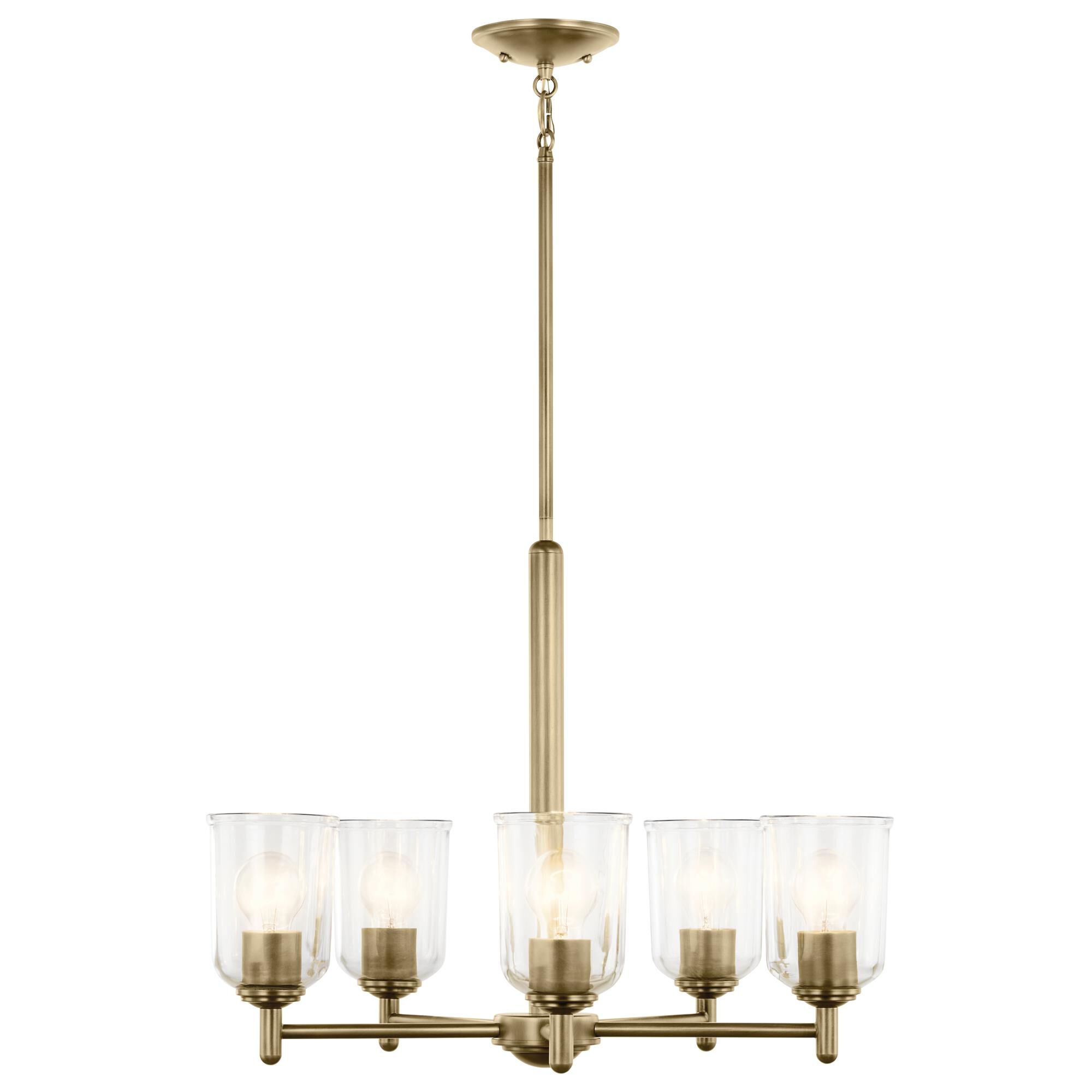 Shown in Natural Brass finish and Clear glass