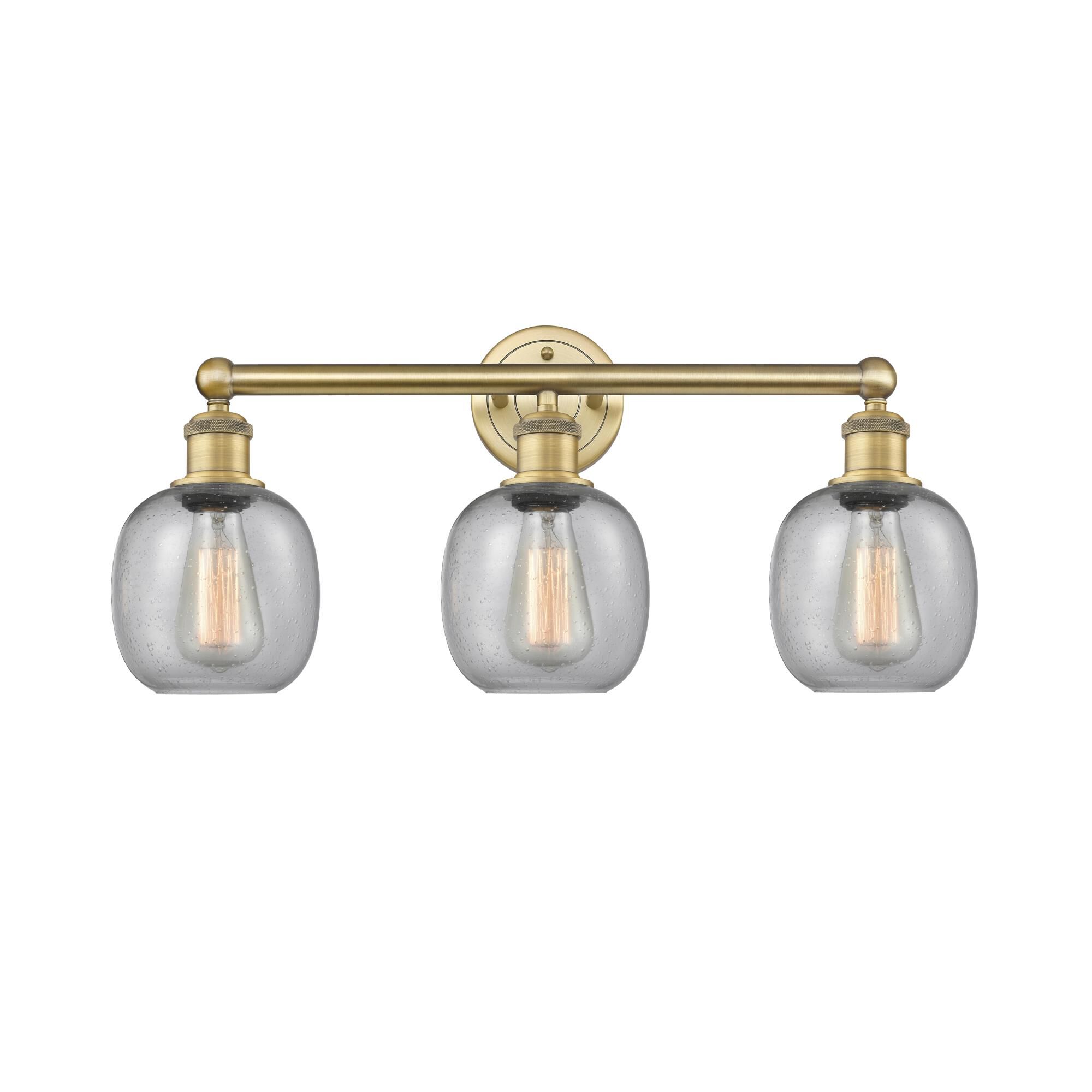 Shown in Brushed Brass finish and Seedy glass