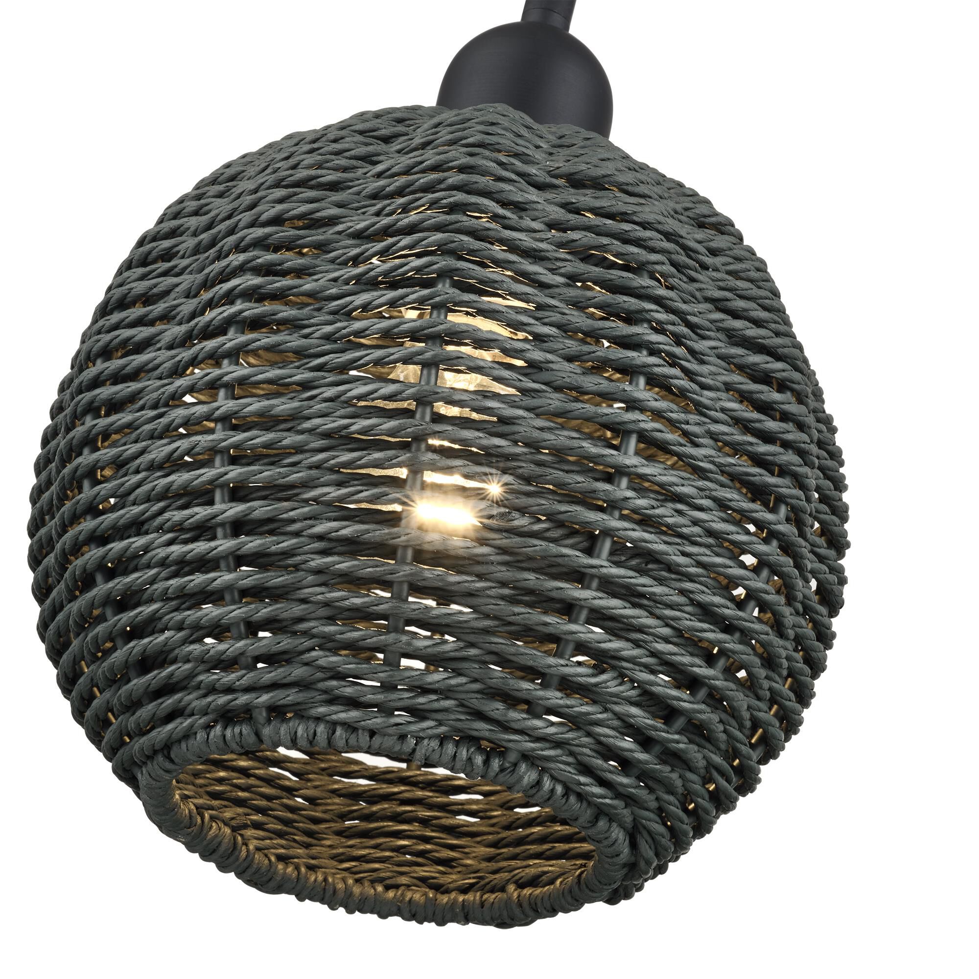 Shown in Black finish and Hand-Woven Midnight Black Color Paper Rope shade