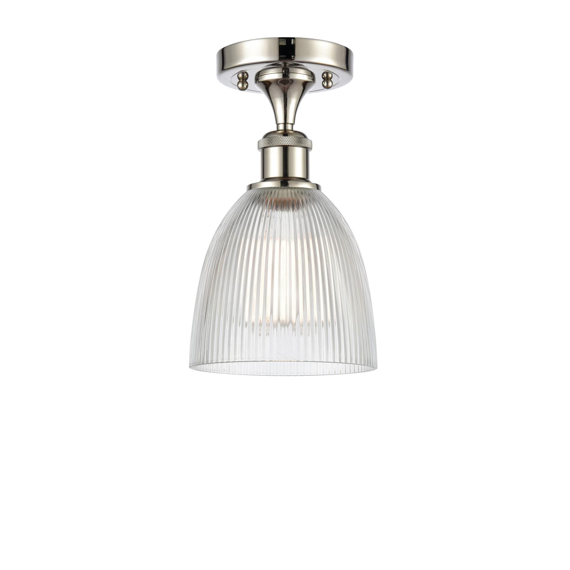 Shown in Polished Nickel finish and Clear Castile glass