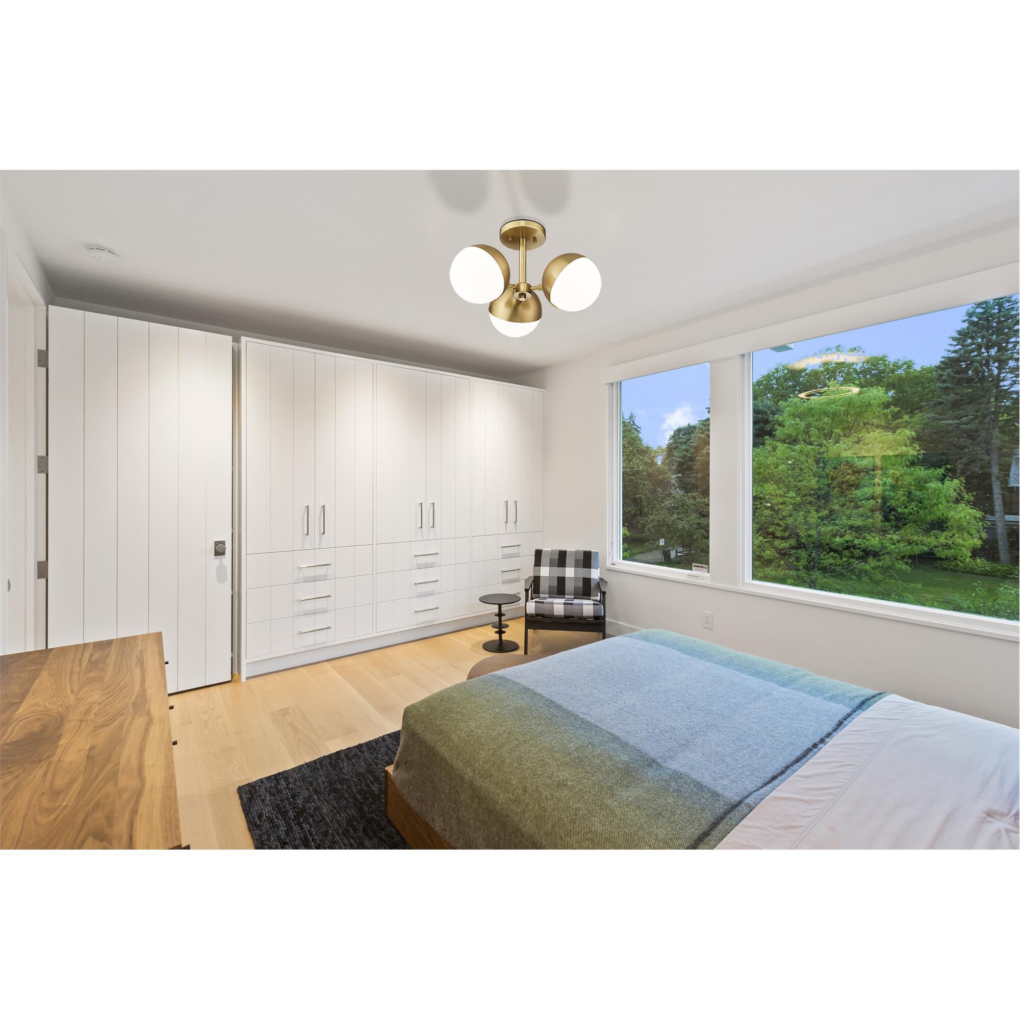 Shown in Modern Gold finish and Matte Opal glass and Matte Opal shade