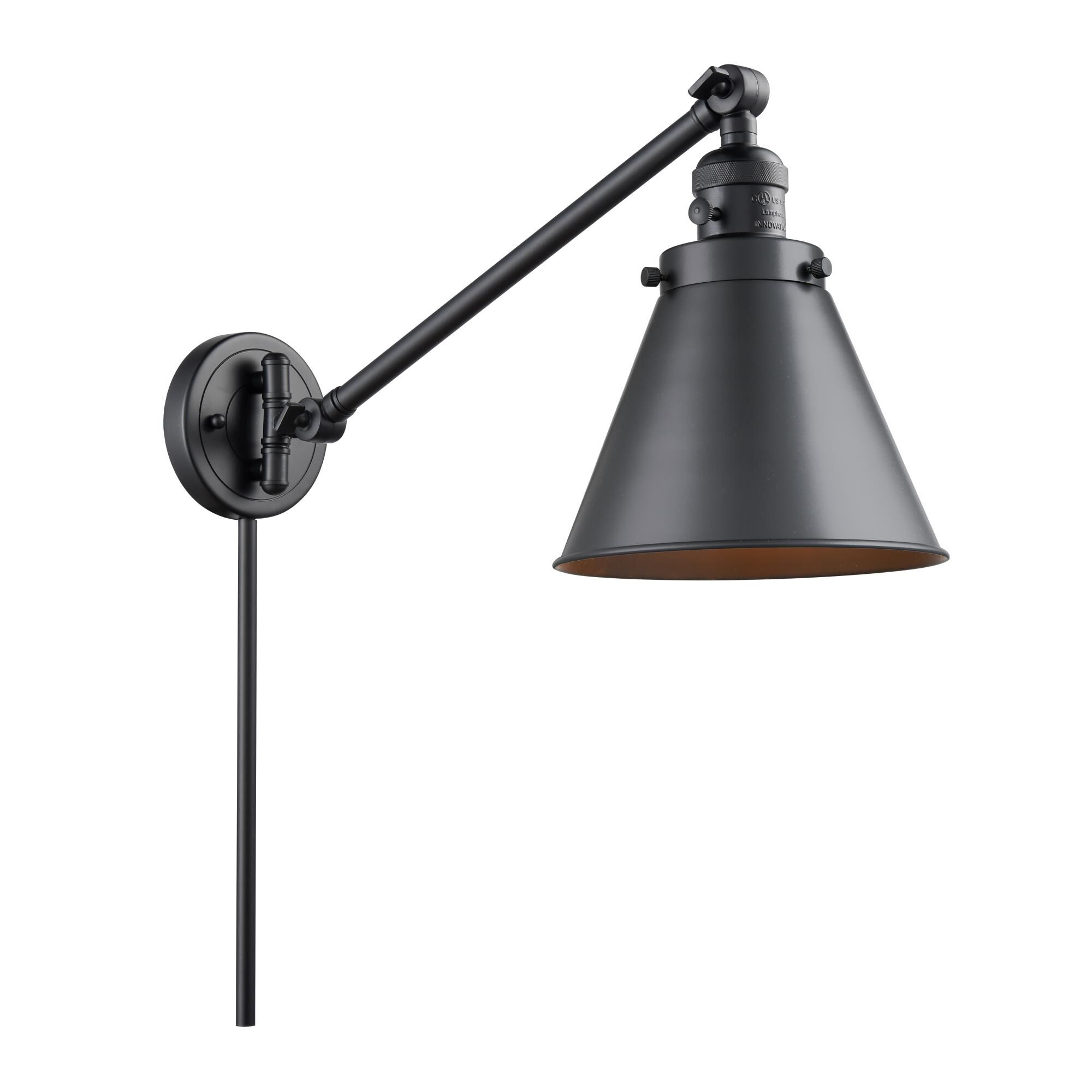 Shown in Matte Black finish and Metal - Matte Black - Cone shade