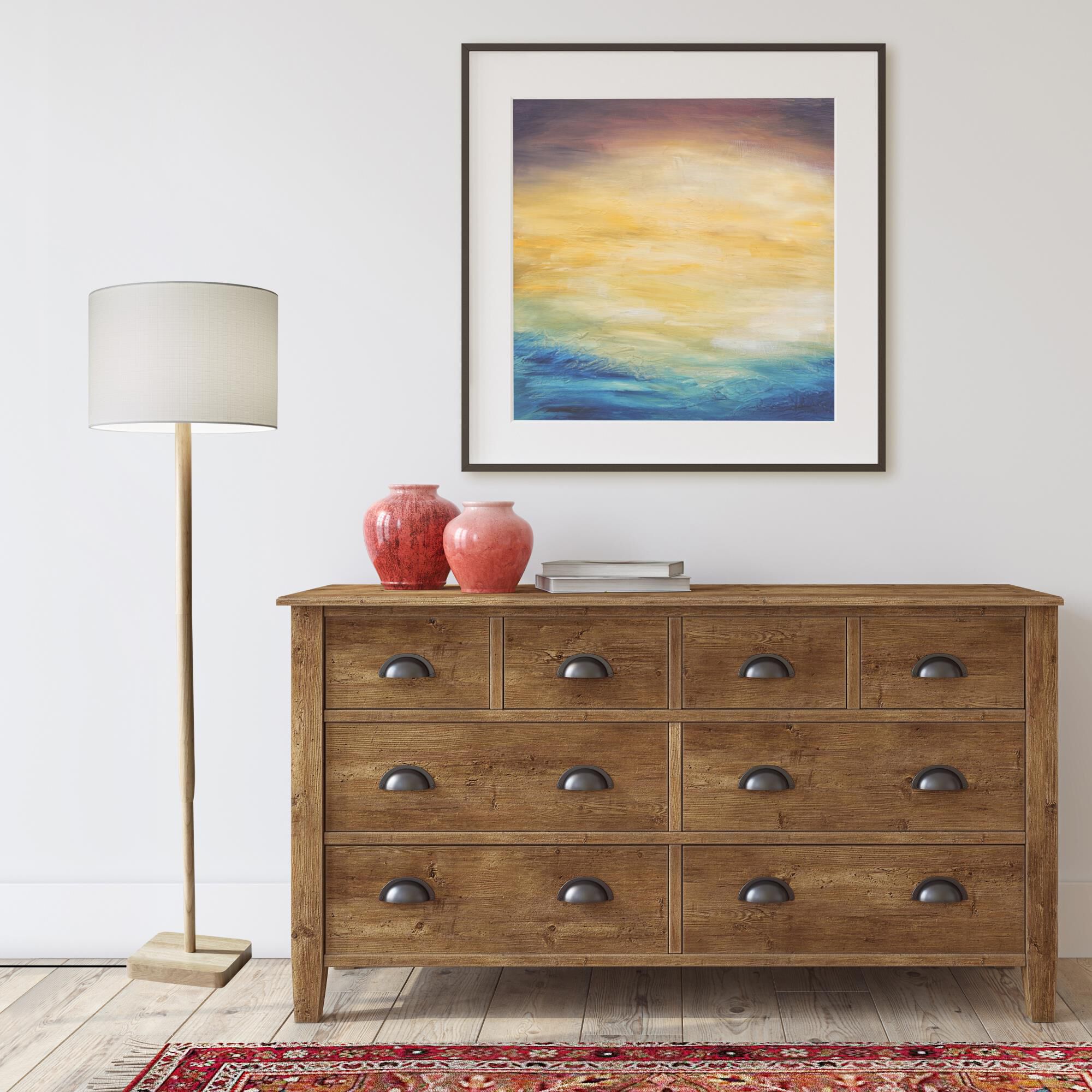 Shown in Natural Rubber Wood finish and White Paris Linen shade