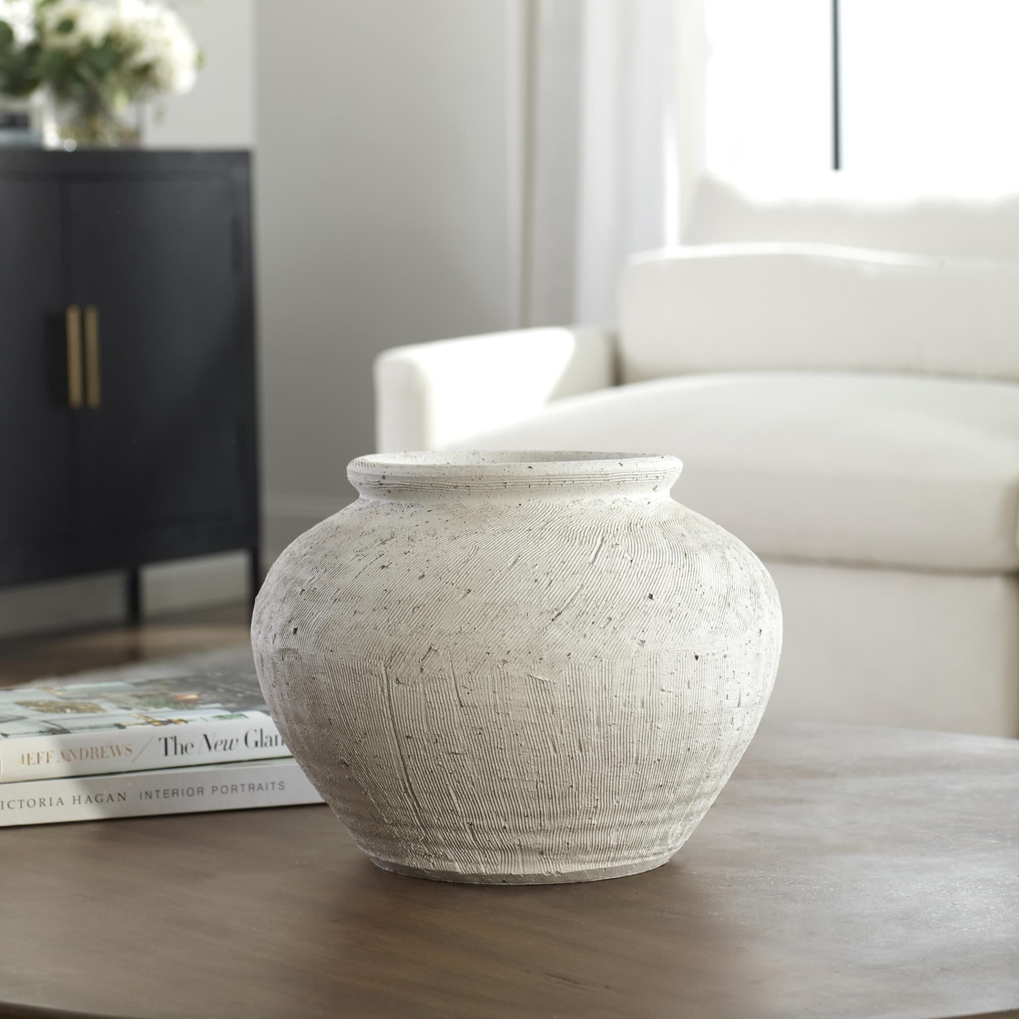 Shown in The Beauty Of The Floreana Ceramic Vase Is In Its Etched Surface. Smooth On The Inside And Pleasingl finish