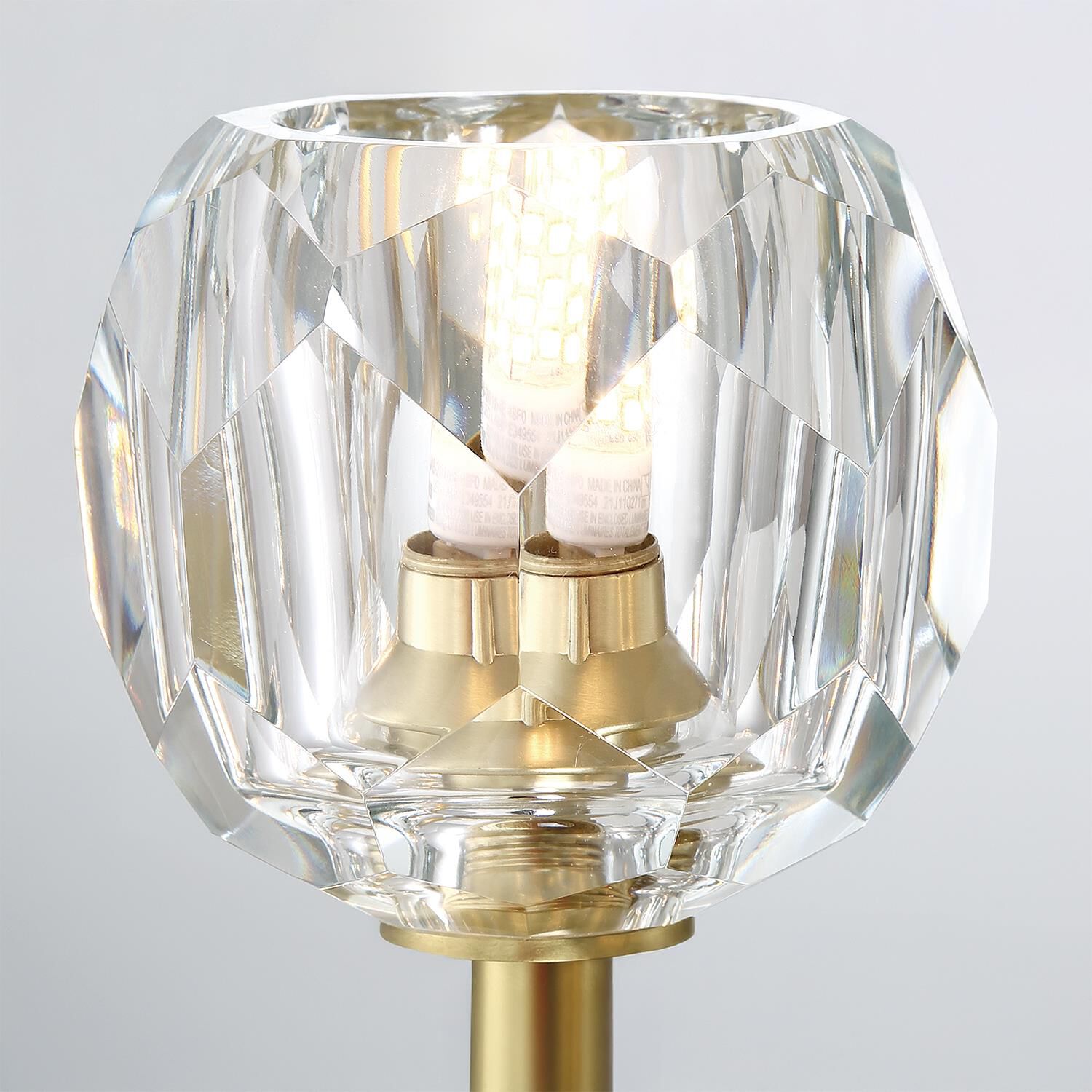 Shown in Soft Brass finish and Faceted Cut crystal and Crystal glass and Crystal shade