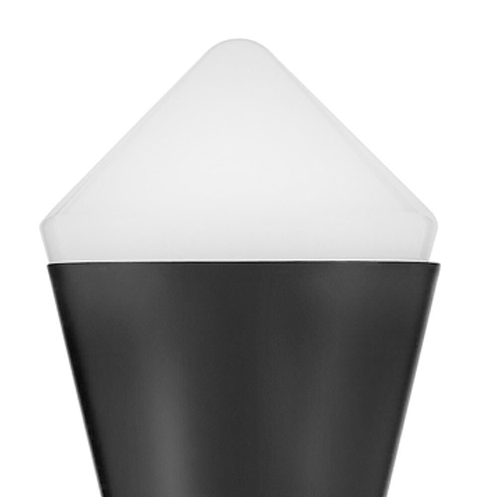 Shown in Black finish and Cased Opal White glass and Lacquered Brass accent