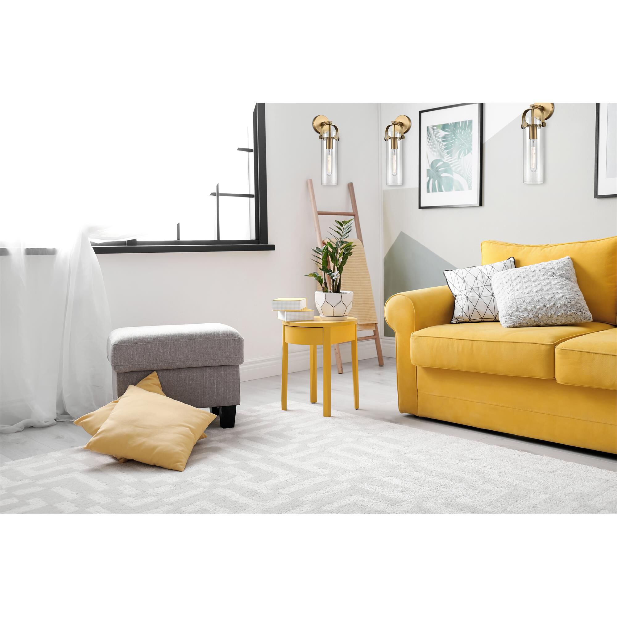 Shown in Brushed Brass finish and Clear glass