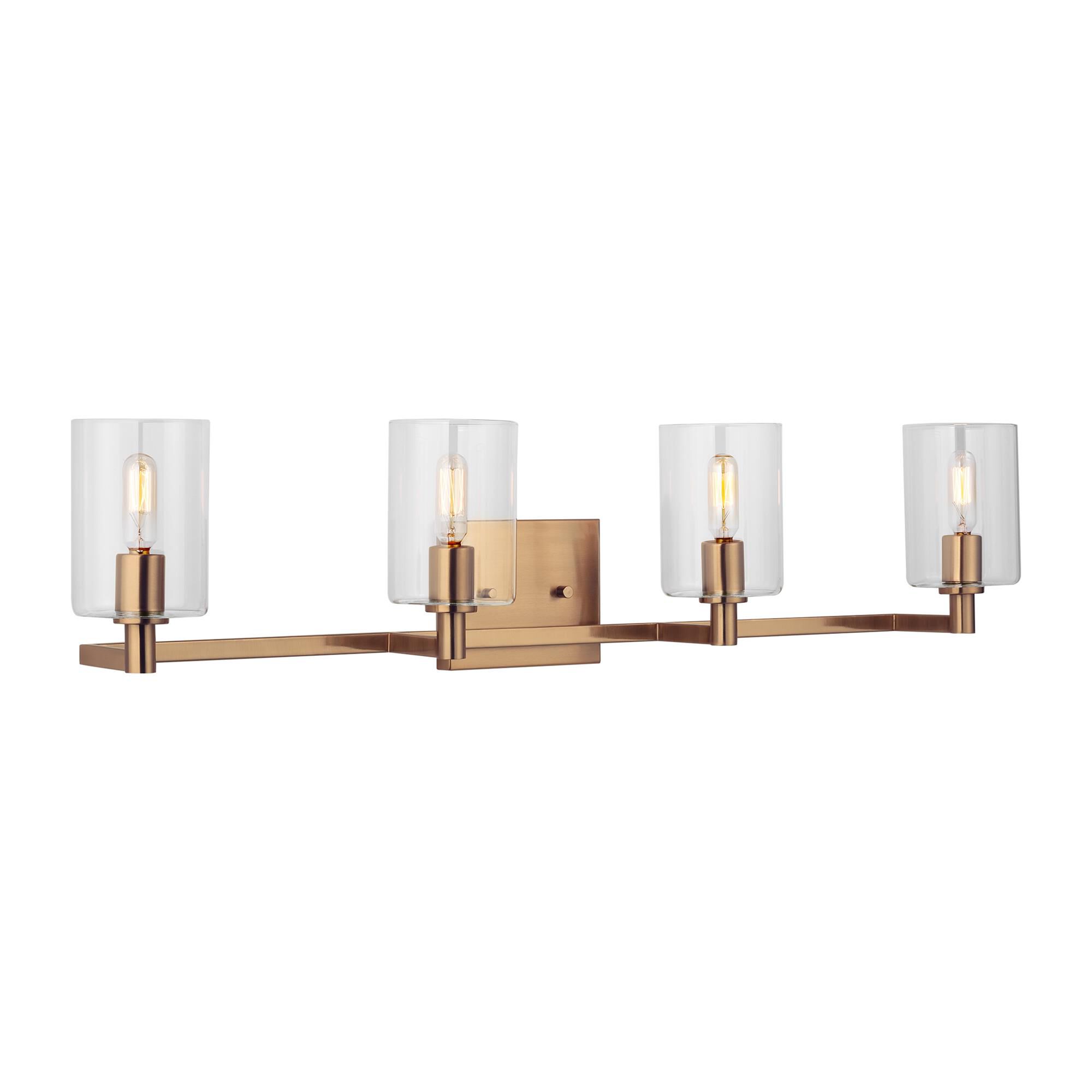 Shown in Satin Brass finish and Clear glass and Clear Glass s shade