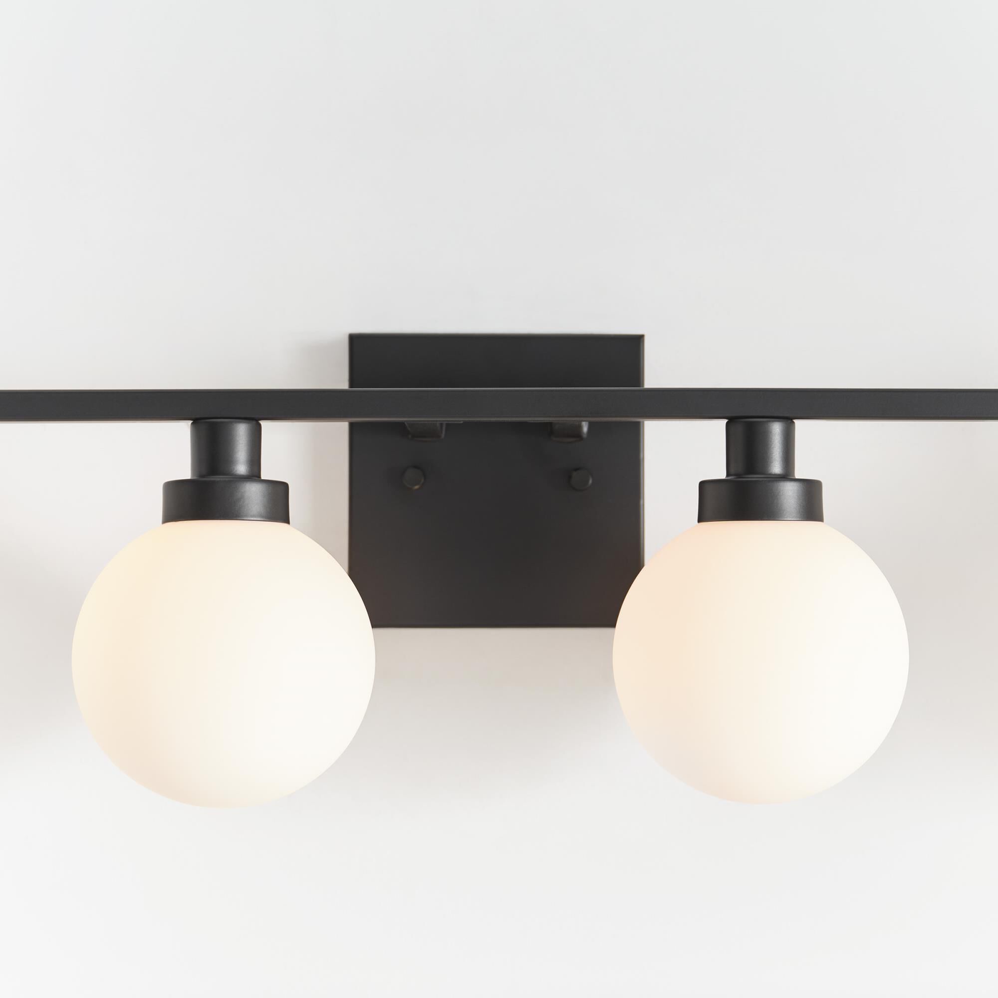 Shown in Midnight Black finish and Milk glass