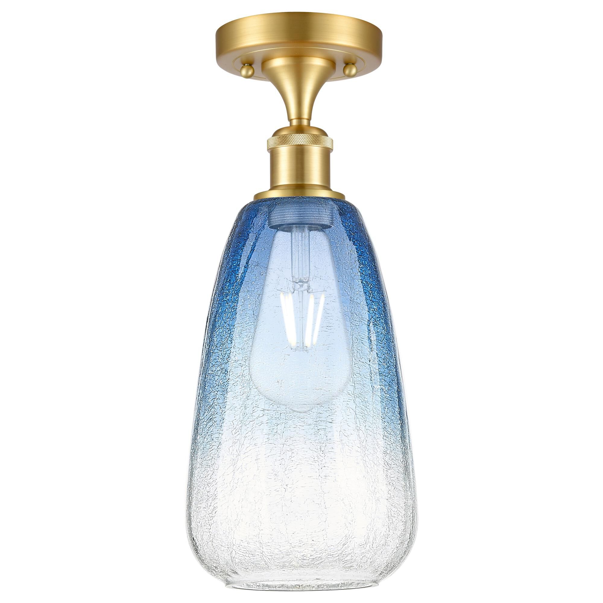 Shown in Satin Gold finish and Sapphire Blue glass