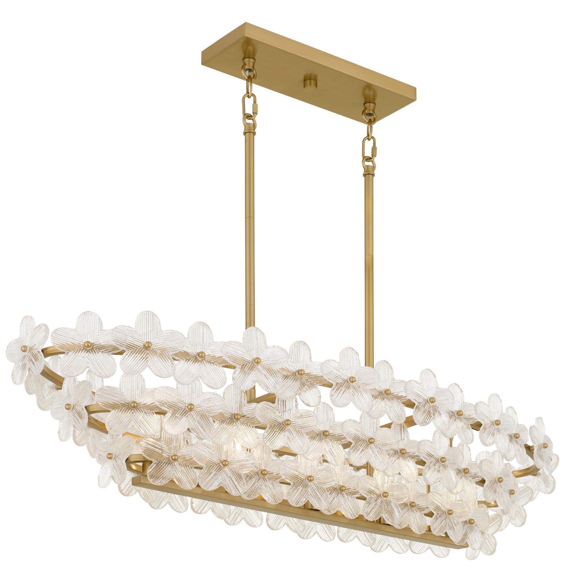 Shown in Brushed Gold finish and Clear Textured Glass shade