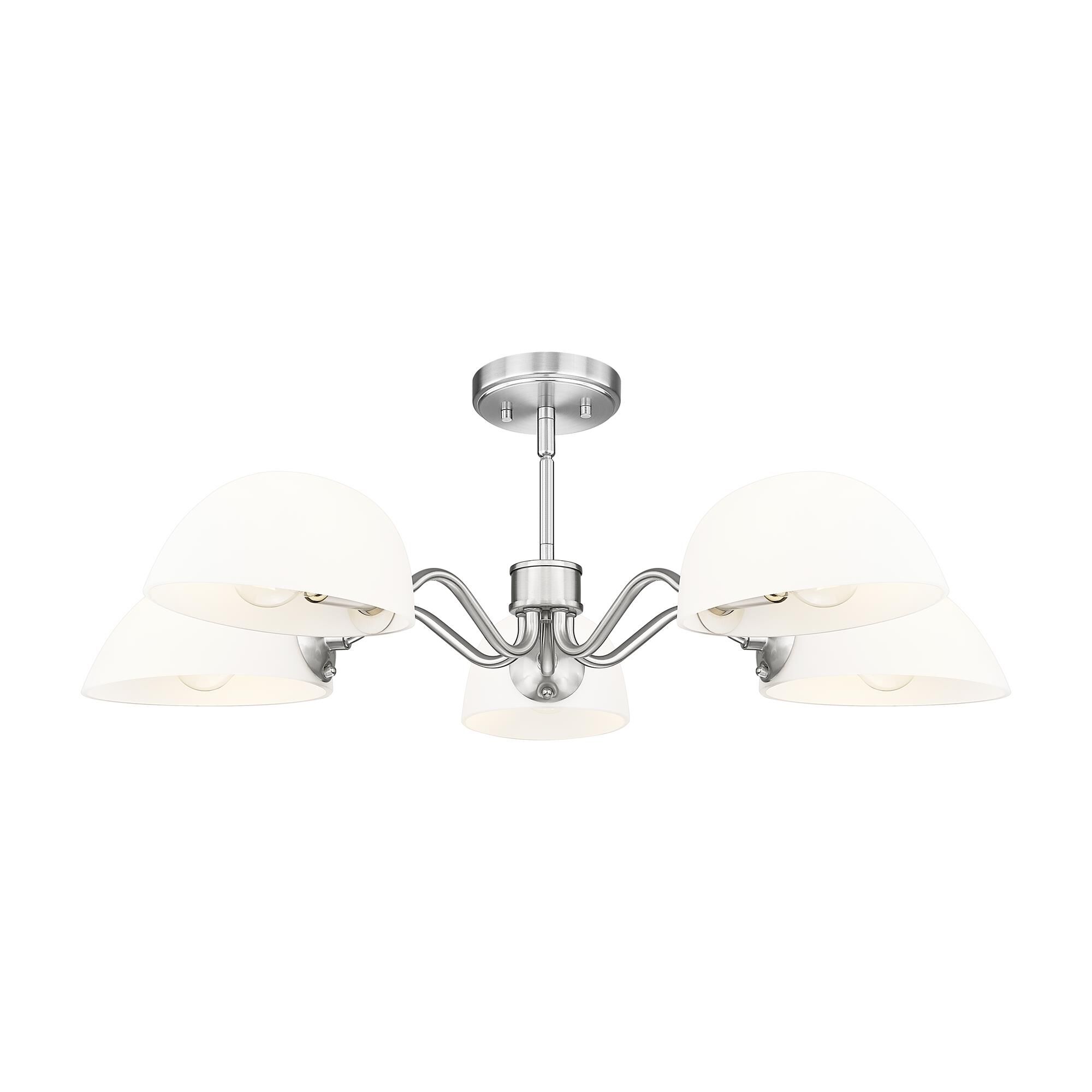Shown in Brushed Nickel finish and White glass