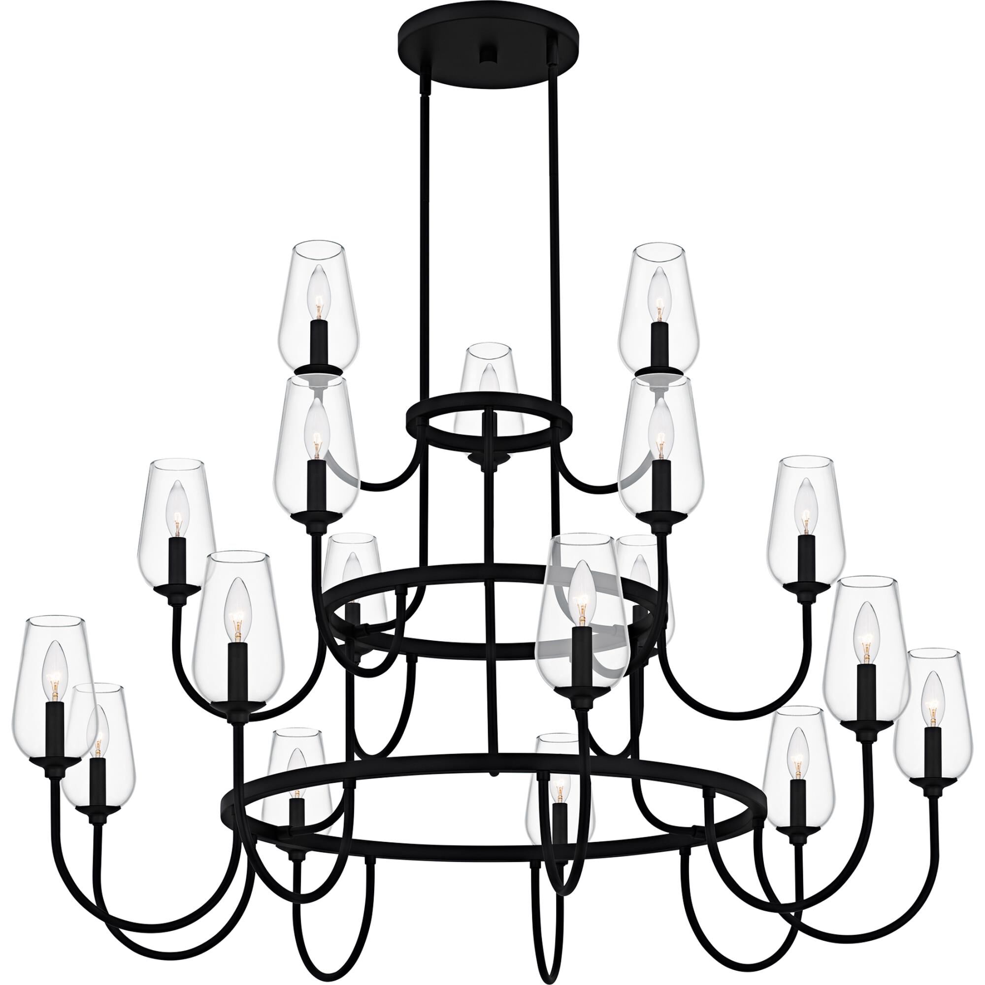 Shown in Matte Black finish and Clear Glass shade