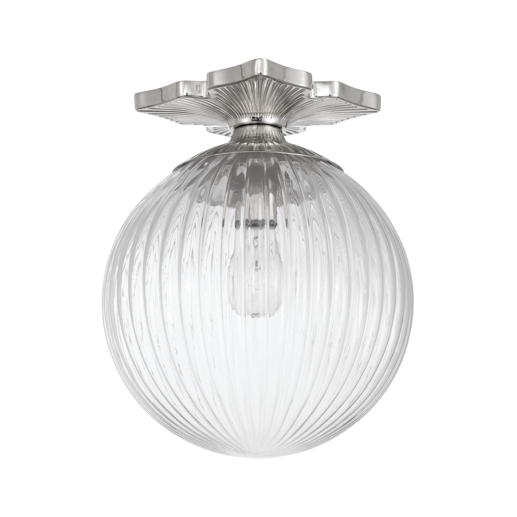 Shown in Polished Nickel finish and Ribbed glass and Ribbed Glass shade