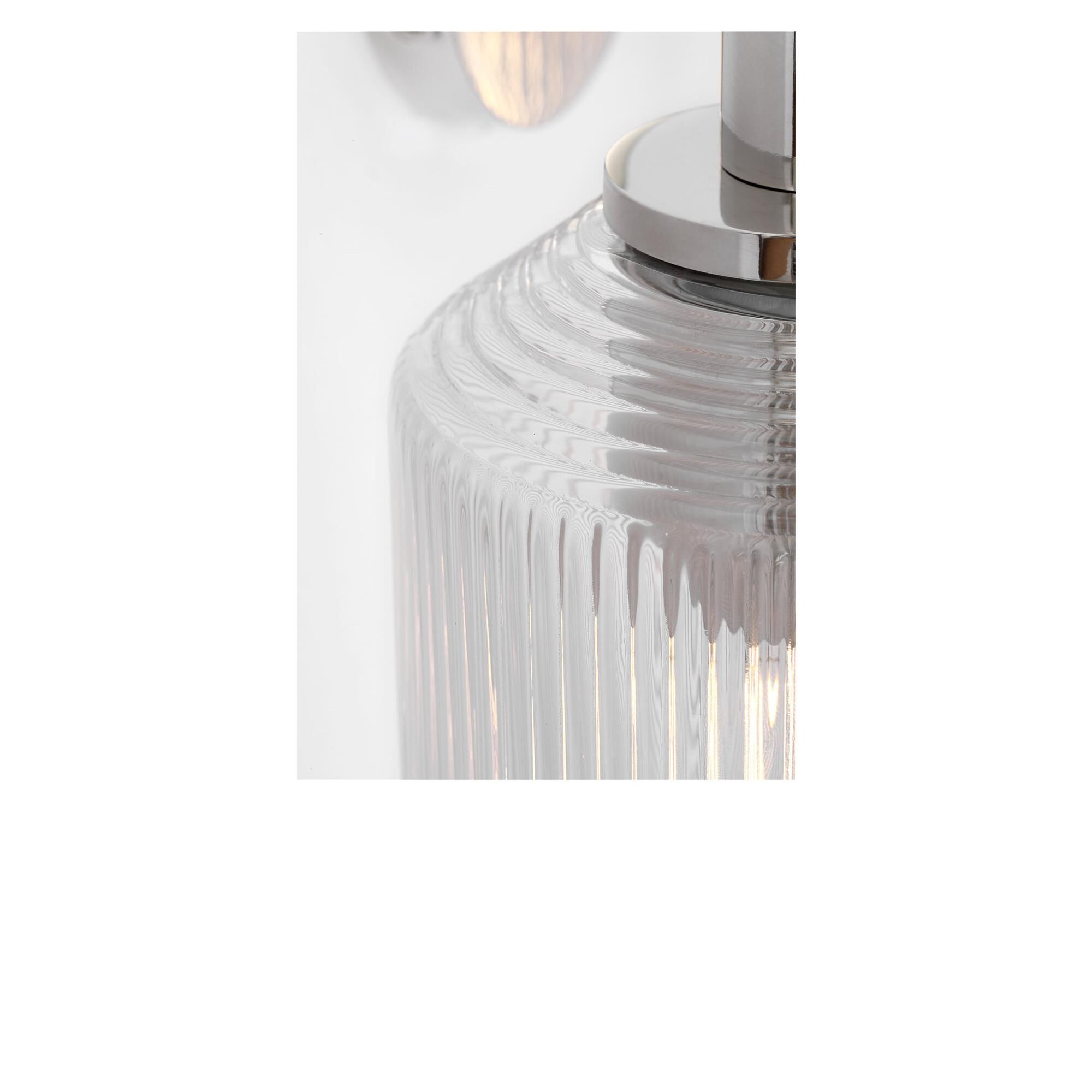 Shown in Polished Nickel finish and Clear Ribbed glass