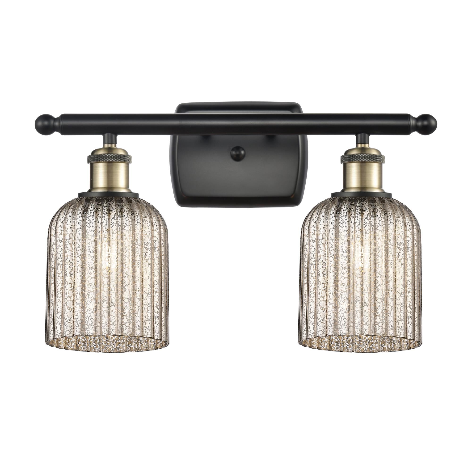 Shown in Black Antique Brass finish and Mercury shade
