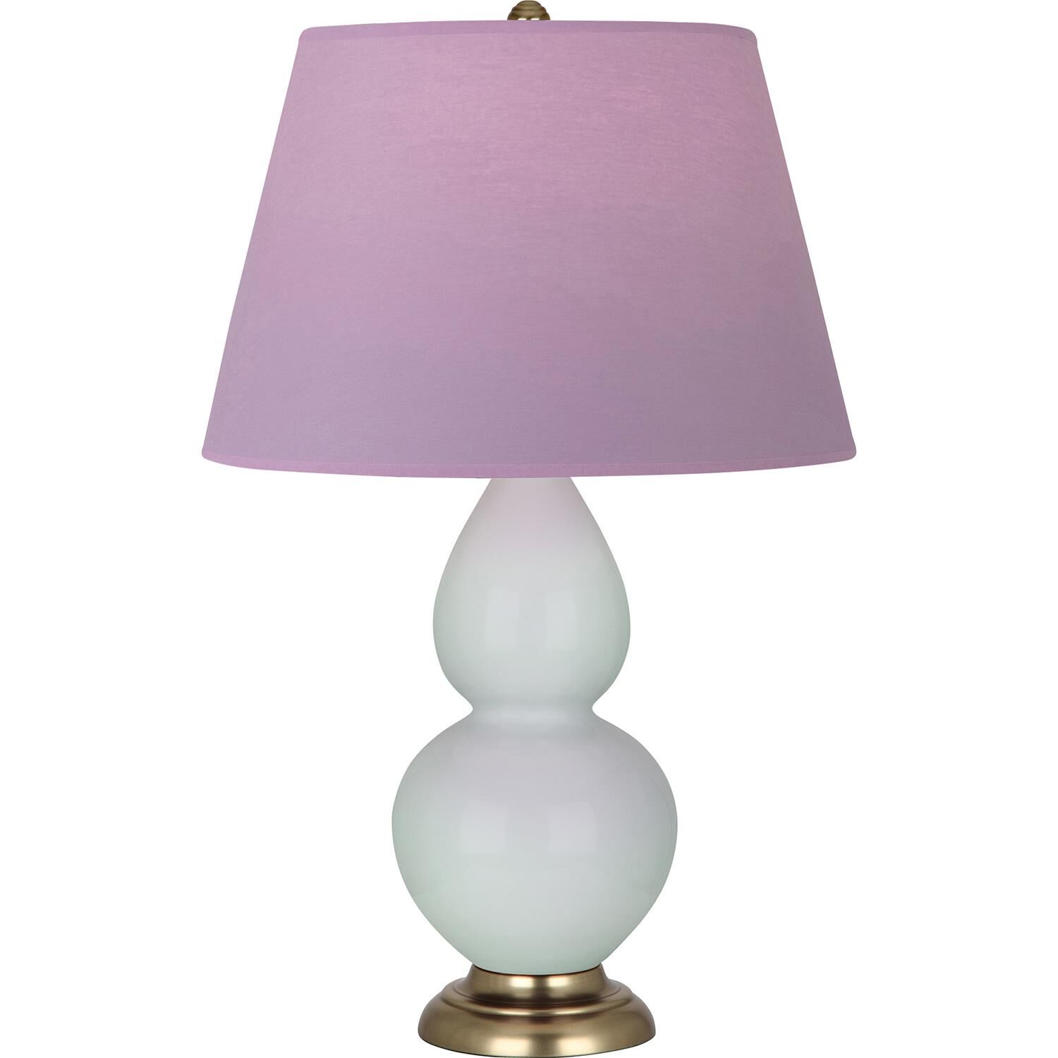 Shown in Celadon finish and Lavender and Plum shade and Antique Brass accent