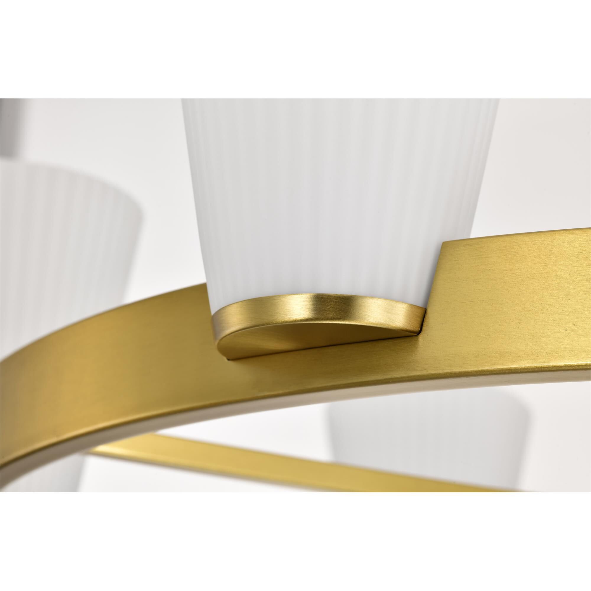 Shown in Burnished Brass finish and Ribbed White glass