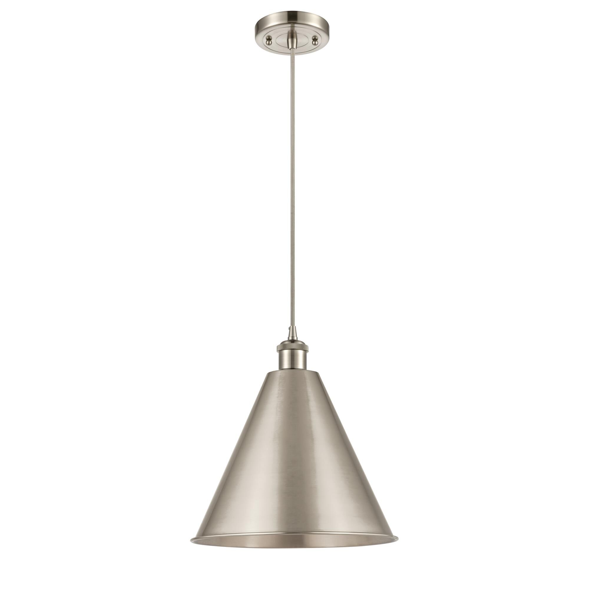 Shown in Brushed Satin Nickel finish and Brushed Satin Nickel Ballston Cone shade