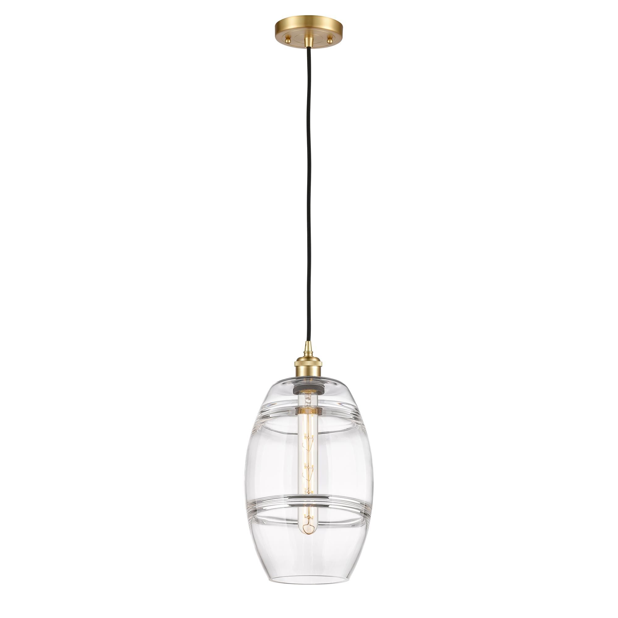 Shown in Satin Gold finish and Clear glass