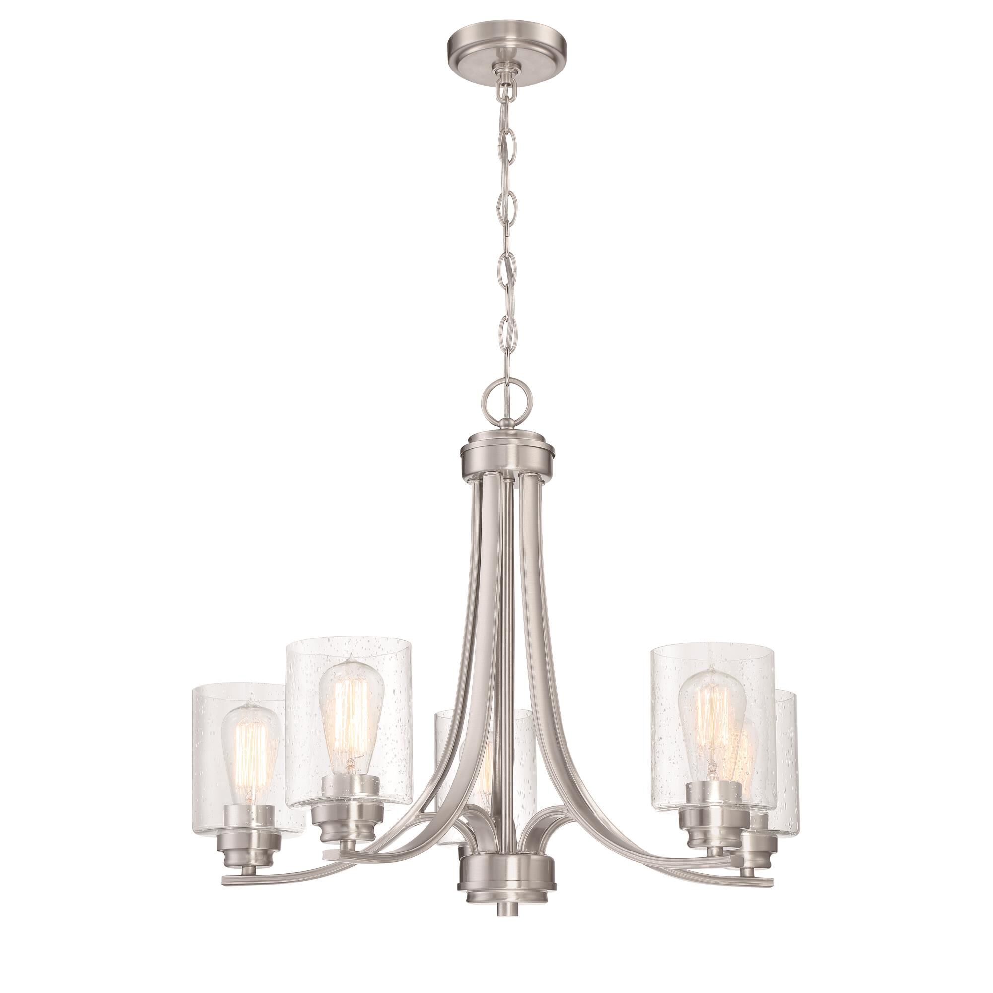 Shown in Brushed Polished Nickel finish and Clear Seeded glass and Glass shade