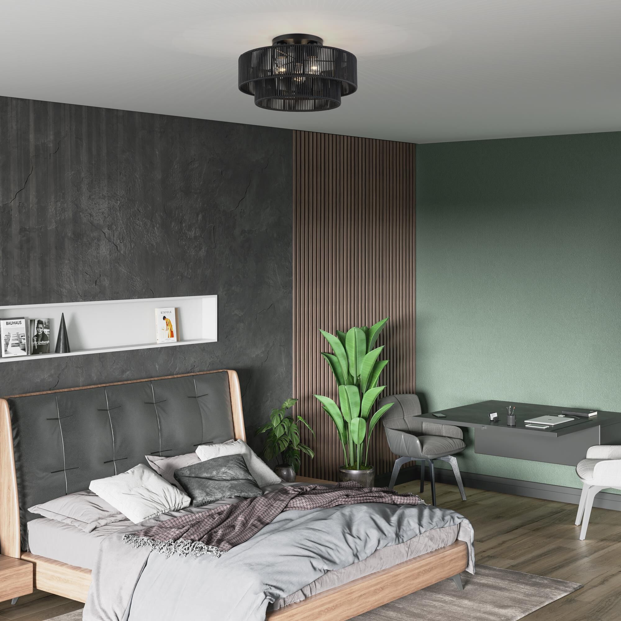 Shown in Black finish and Hand-Woven Parisian Night Color Polyester Rope shade