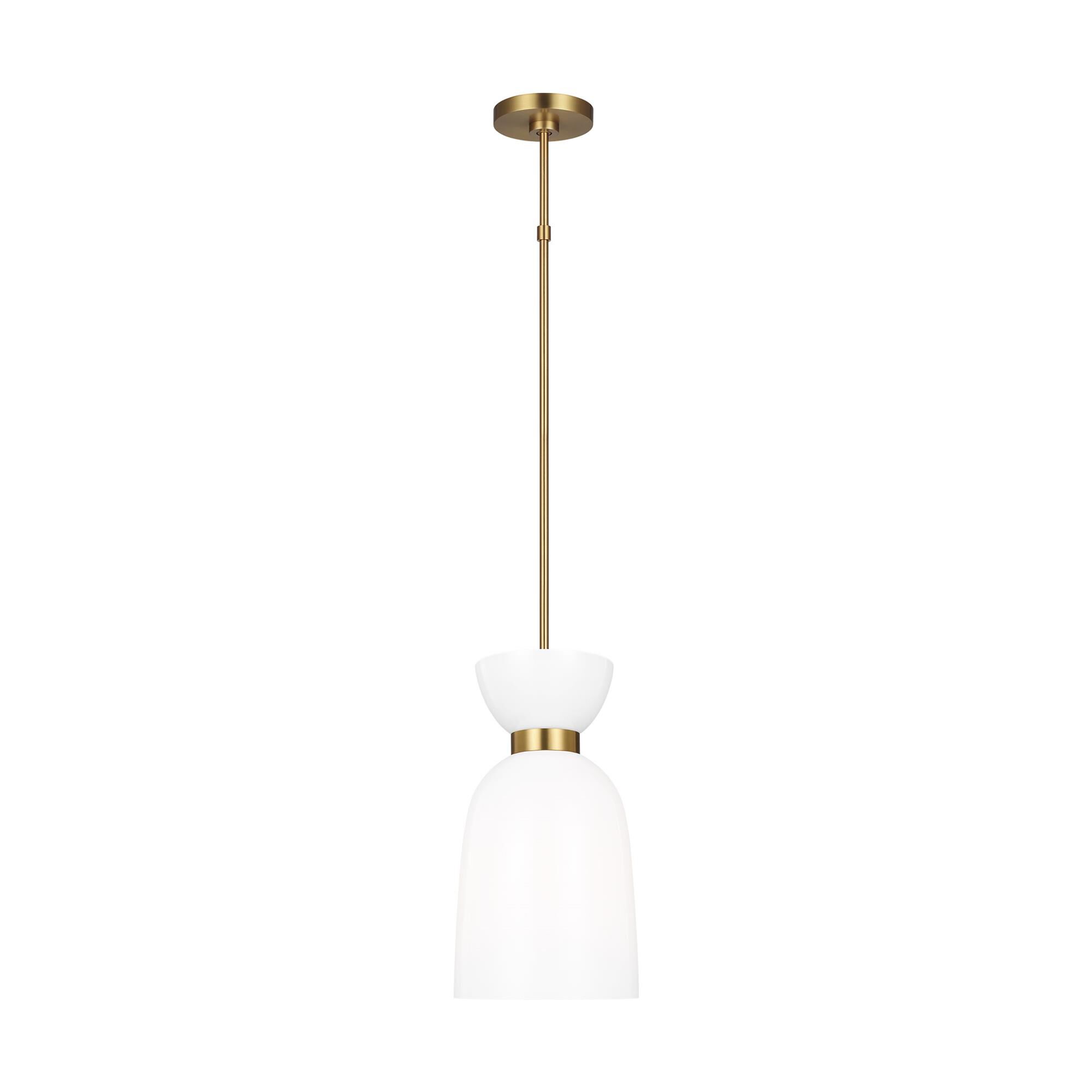 Shown in Burnished Brass finish and Milk White glass