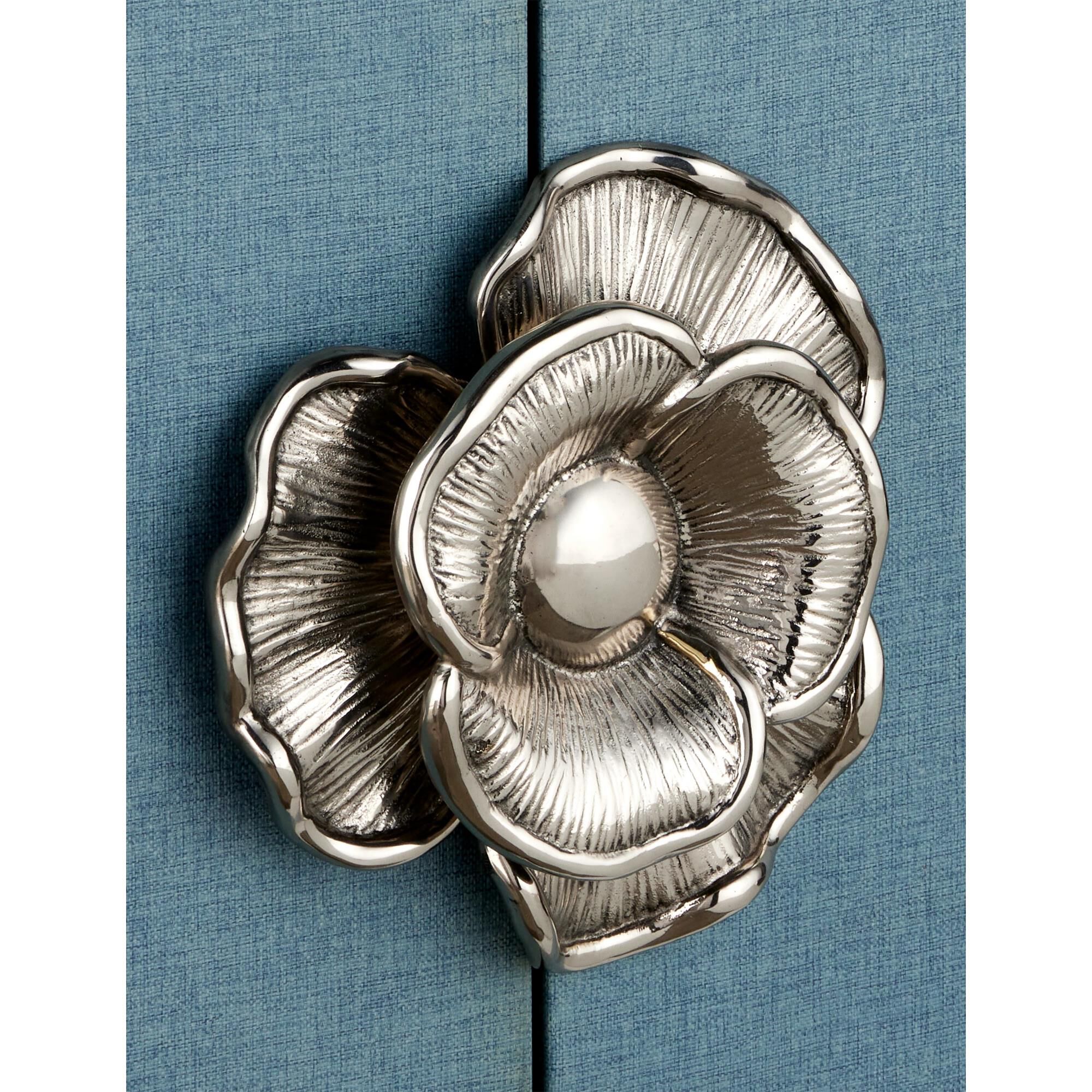 Shown in Lacquered Blue Linen, Natural Oak and Polished Nickel finish