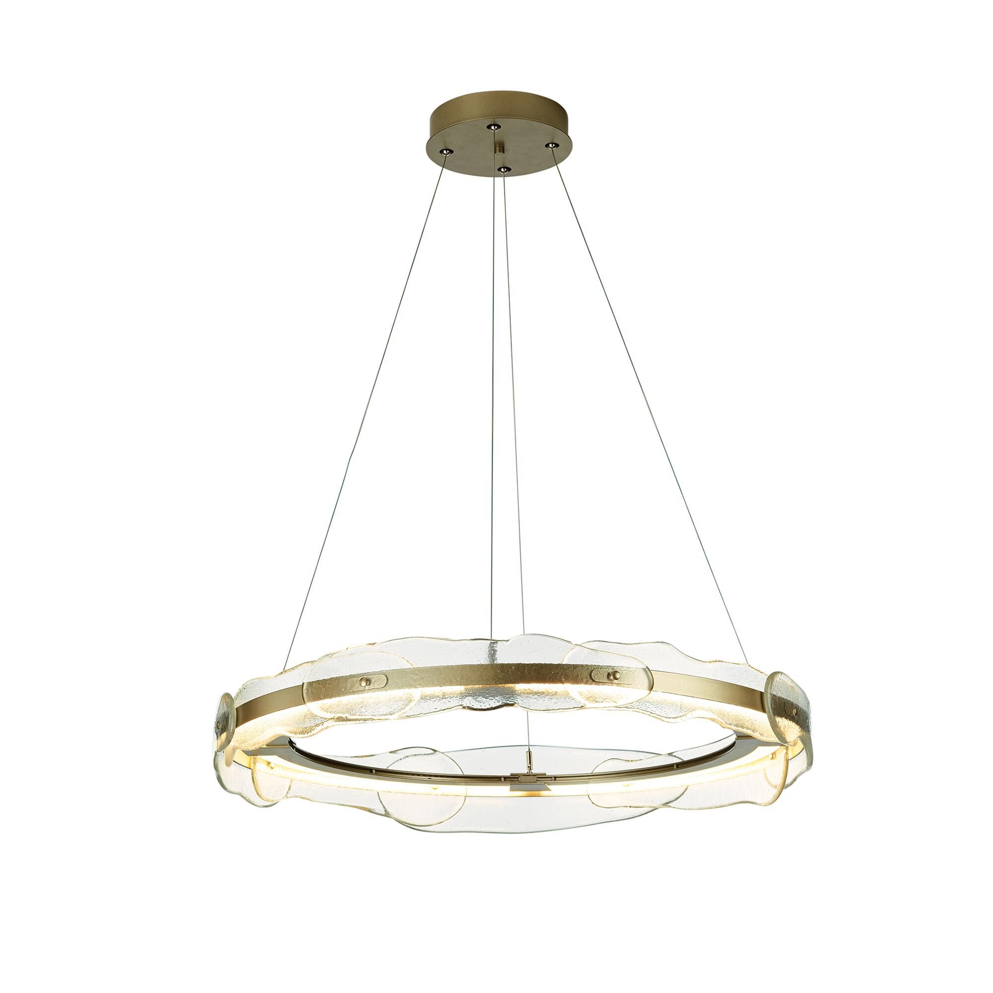 Shown in Soft Gold finish and Clear glass
