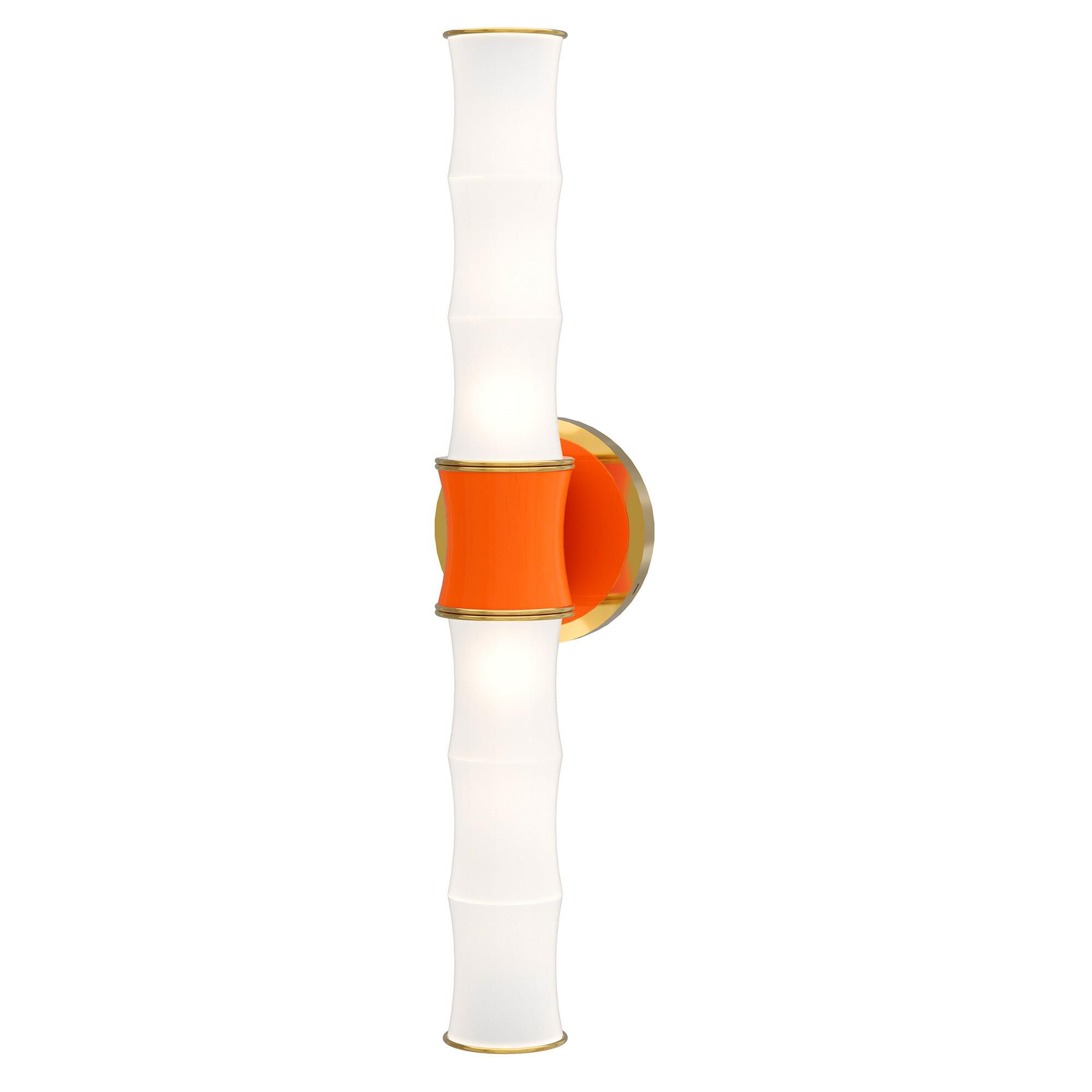 Shown in Pumpkin finish and White Frosted glass and Modern Brass accent